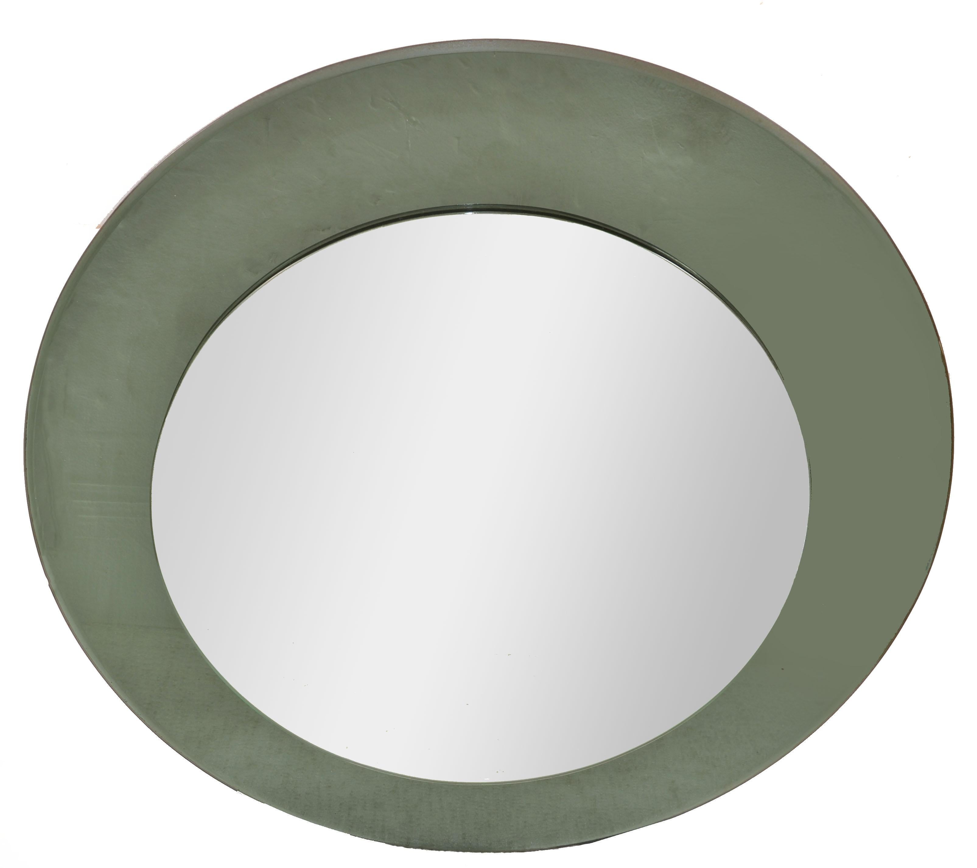 Mid-Century Modern 1960s Round Black Tinted Beveled Art Glass Wall Mirror Space Age Antonio Lupi en vente