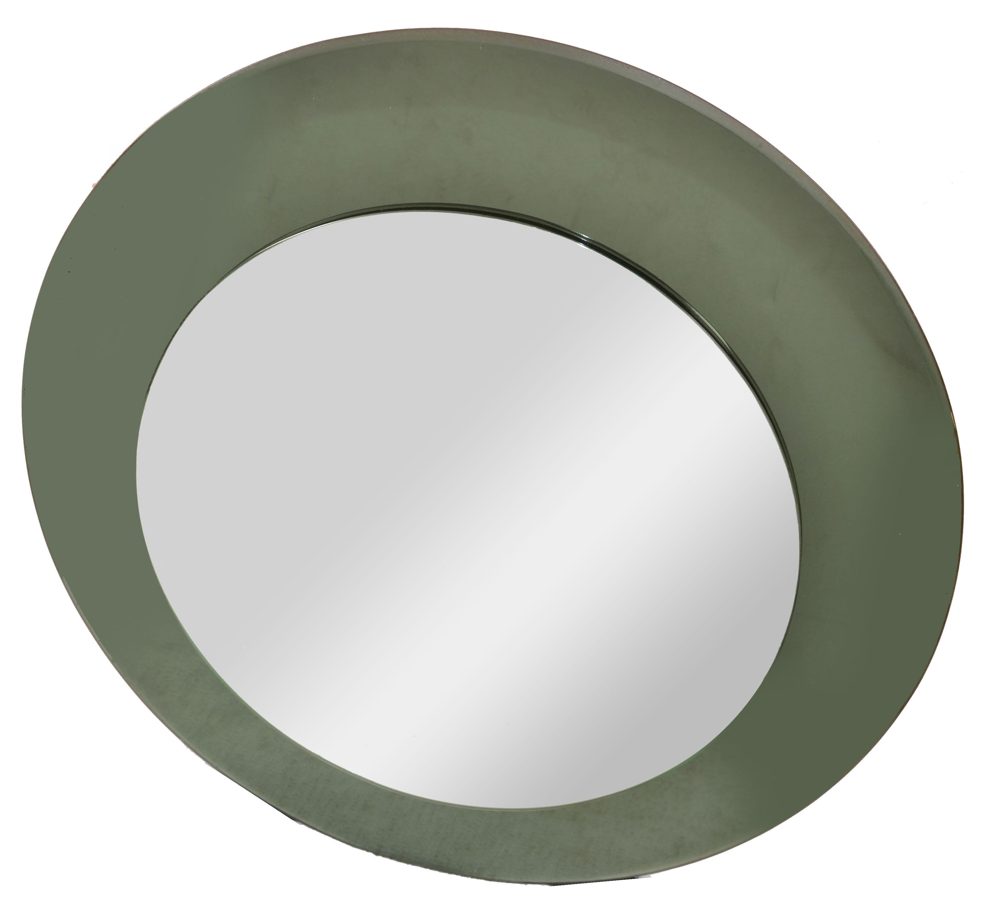 italien 1960s Round Black Tinted Beveled Art Glass Wall Mirror Space Age Antonio Lupi en vente