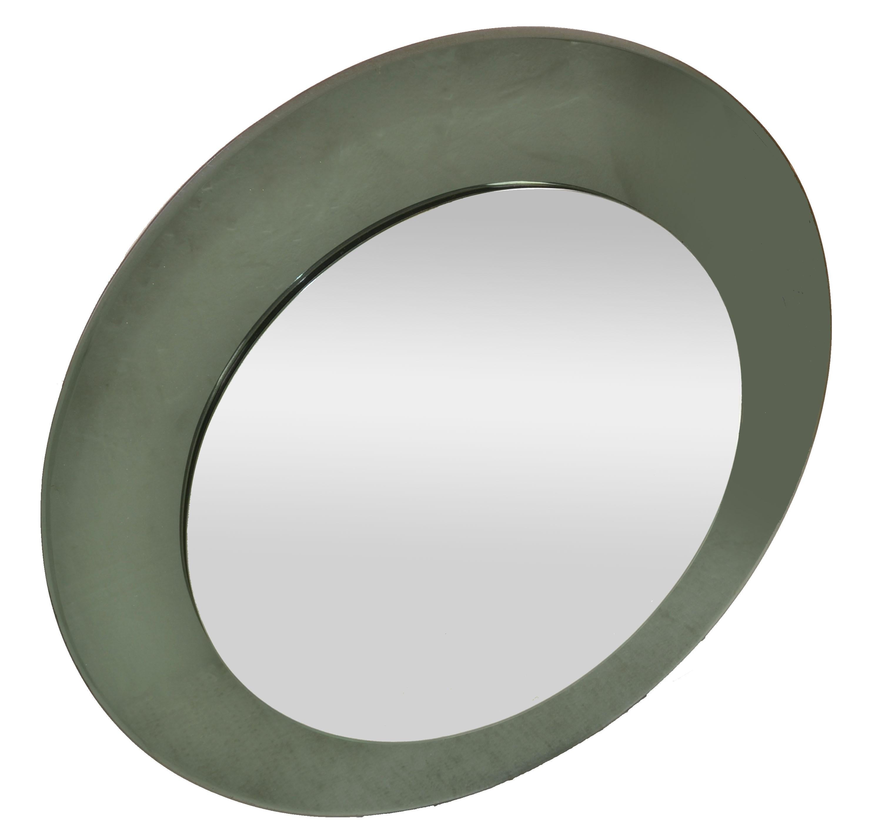 Biseauté 1960s Round Black Tinted Beveled Art Glass Wall Mirror Space Age Antonio Lupi en vente