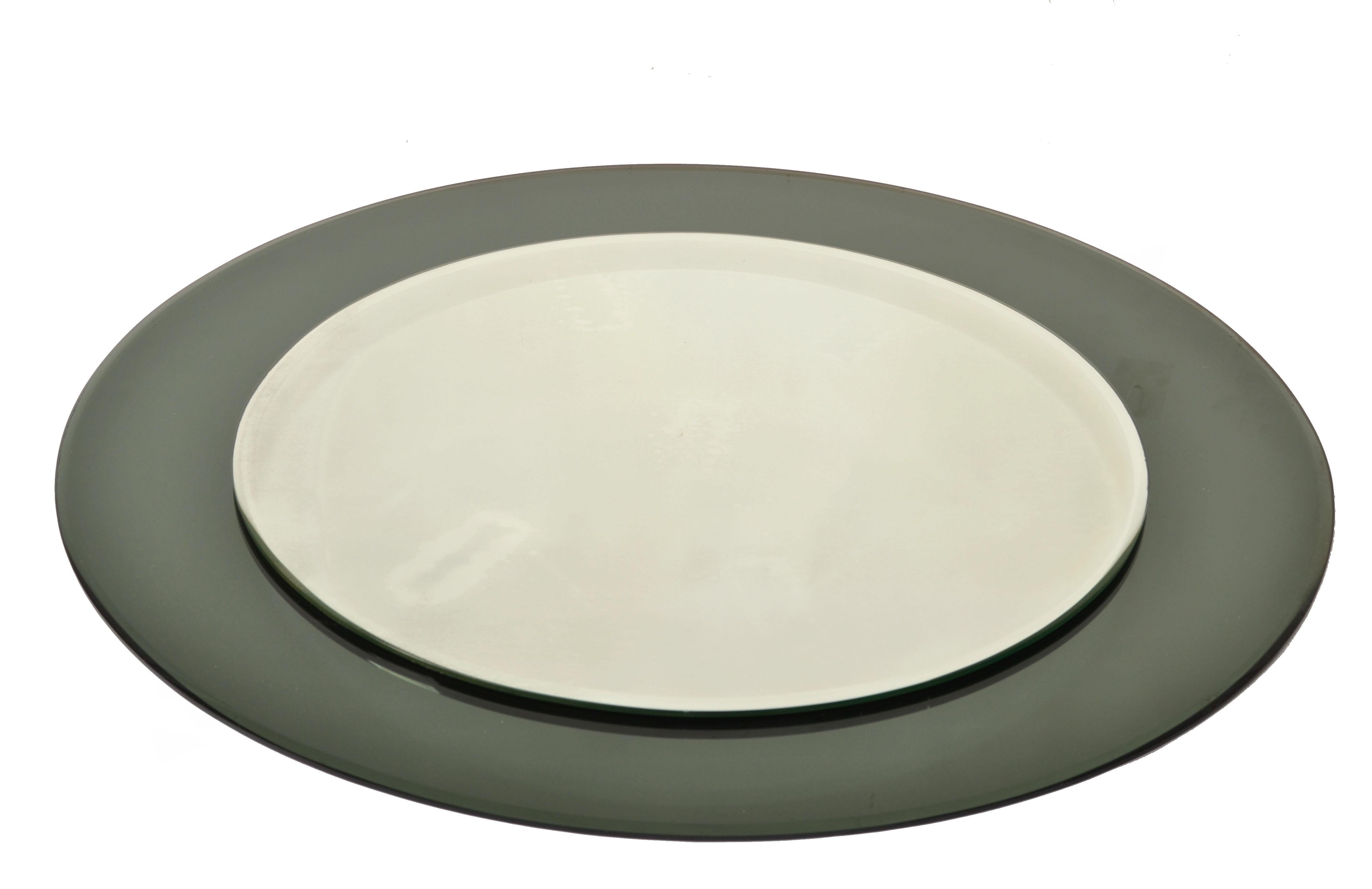 20ième siècle 1960s Round Black Tinted Beveled Art Glass Wall Mirror Space Age Antonio Lupi en vente