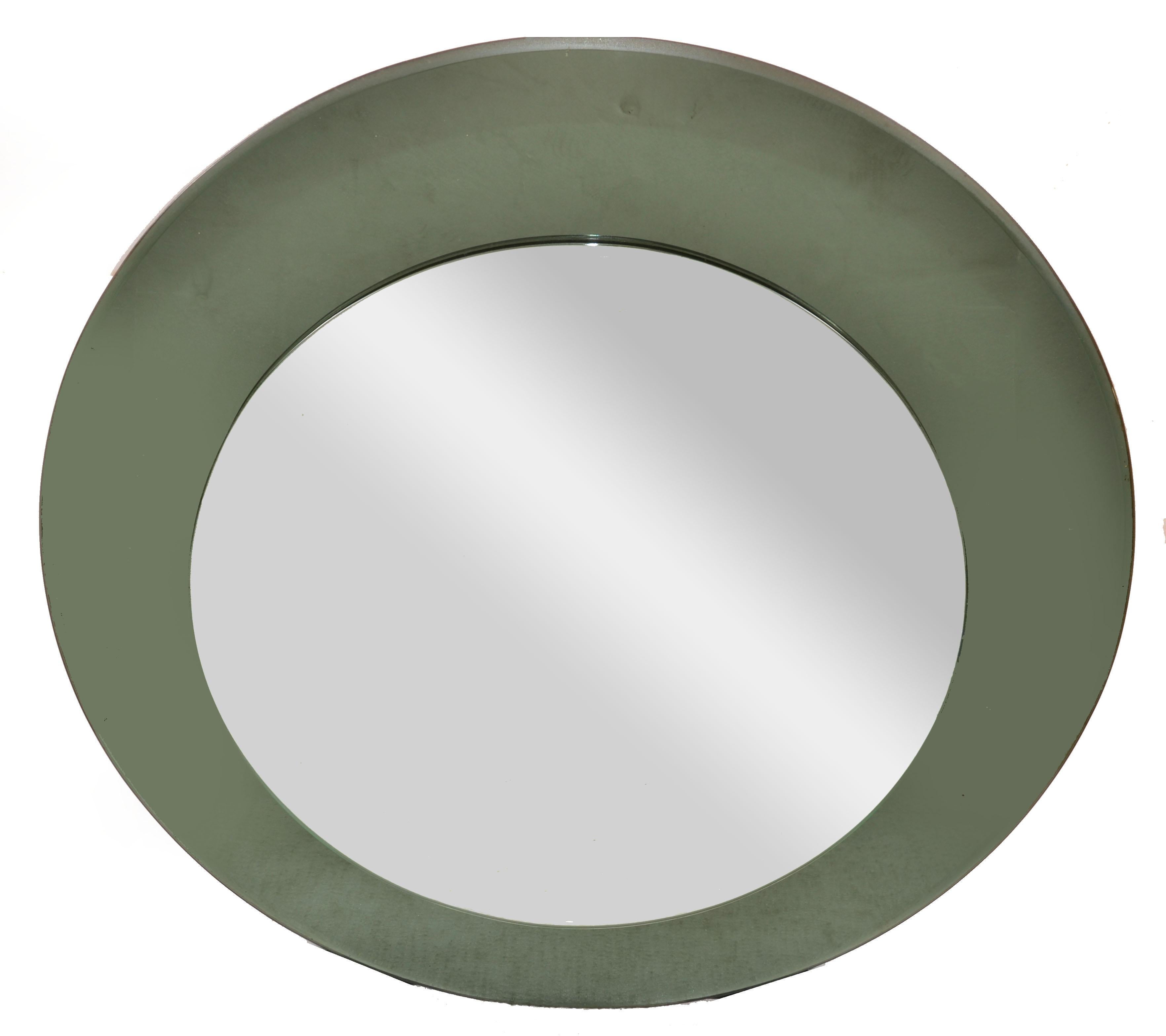 Verre d'art 1960s Round Black Tinted Beveled Art Glass Wall Mirror Space Age Antonio Lupi en vente