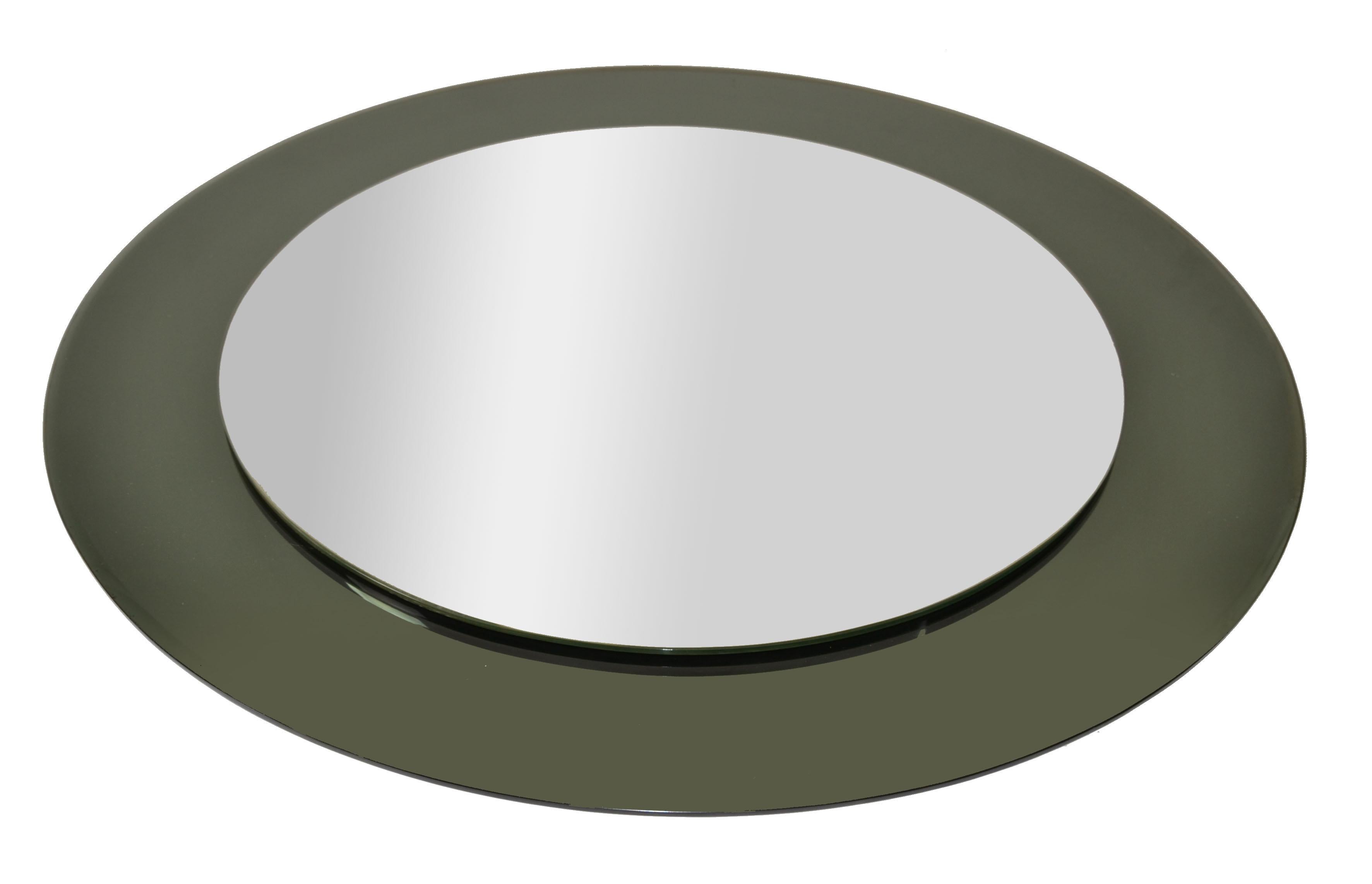 1960s Round Black Tinted Beveled Art Glass Wall Mirror Space Age Antonio Lupi en vente 1