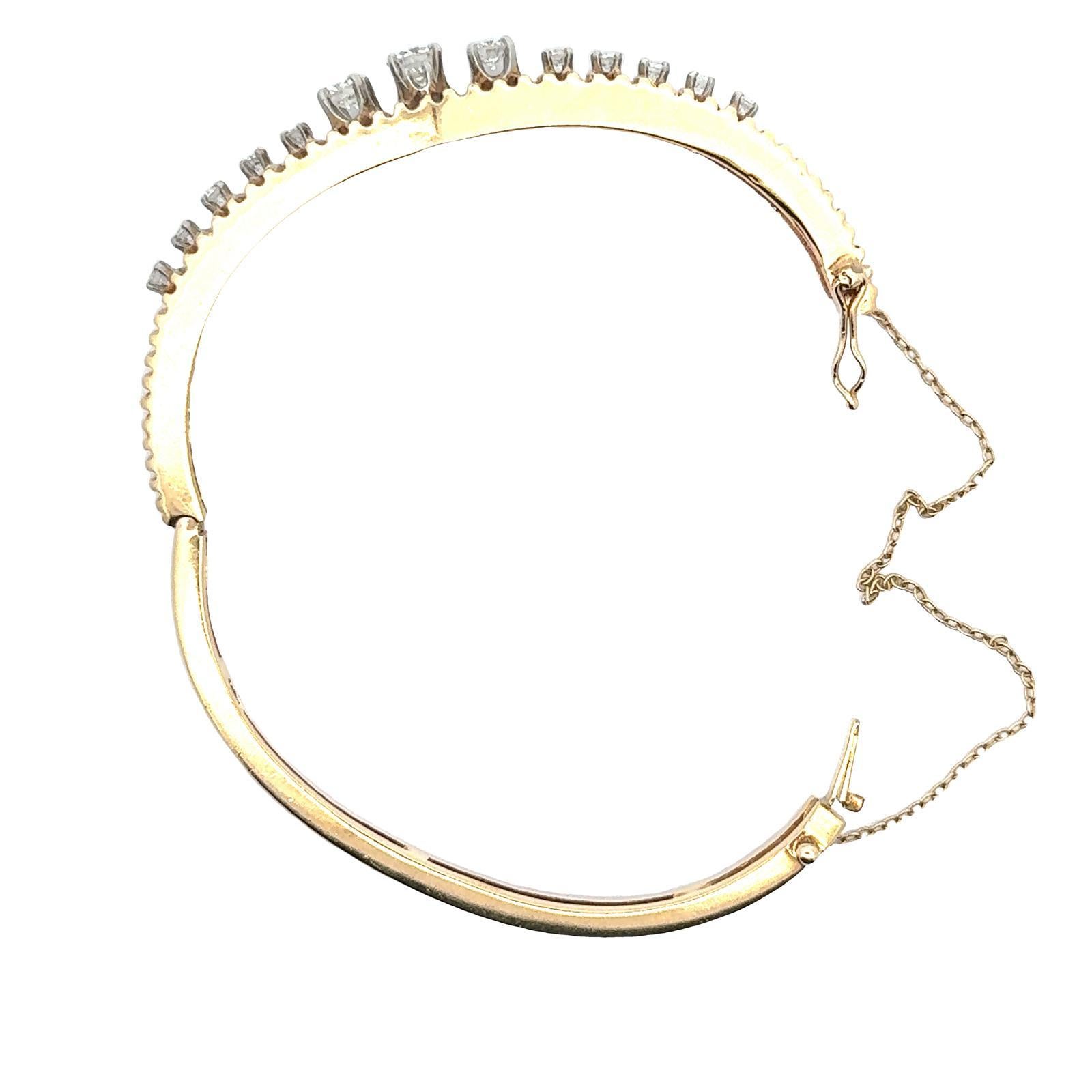 Women's 1960's Round Brilliant Diamond 14 Karat Yellow Gold Open Design Bangle Bracelet