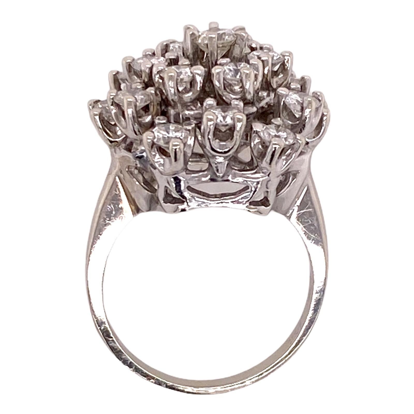 Contemporary 1960s Round Brilliant Diamond Snowflake Vintage Ring 14 Karat White Gold
