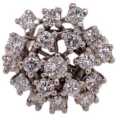 1960s Round Brilliant Diamond Snowflake Vintage Ring 14 Karat White Gold