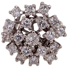 1960er Jahre Runder Brillant Diamant Schneeflocke Vintage Ring 14 Karat Weißgold
