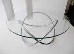 1960s Round Chrome and Glass Knotted Pretzel Twist Cocktail Table