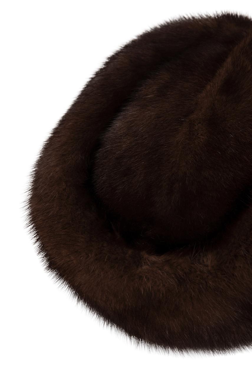 Beige 1960s Round Deep Chocolate Brown Genuine Mink Fur Hat