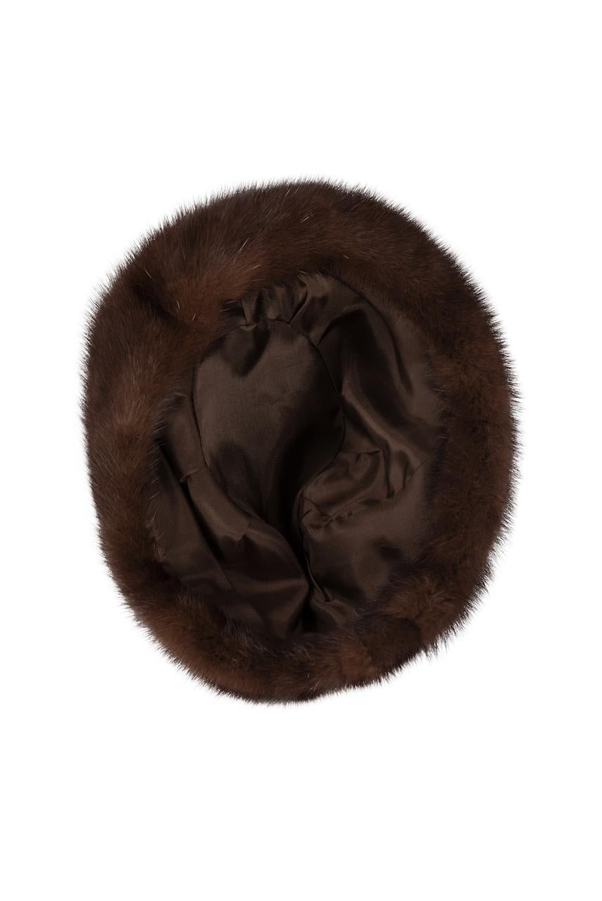 1960s Round Deep Chocolate Brown Genuine Mink Fur Hat 1