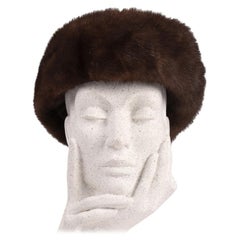 Vintage 1960s Round Deep Chocolate Brown Genuine Mink Fur Hat