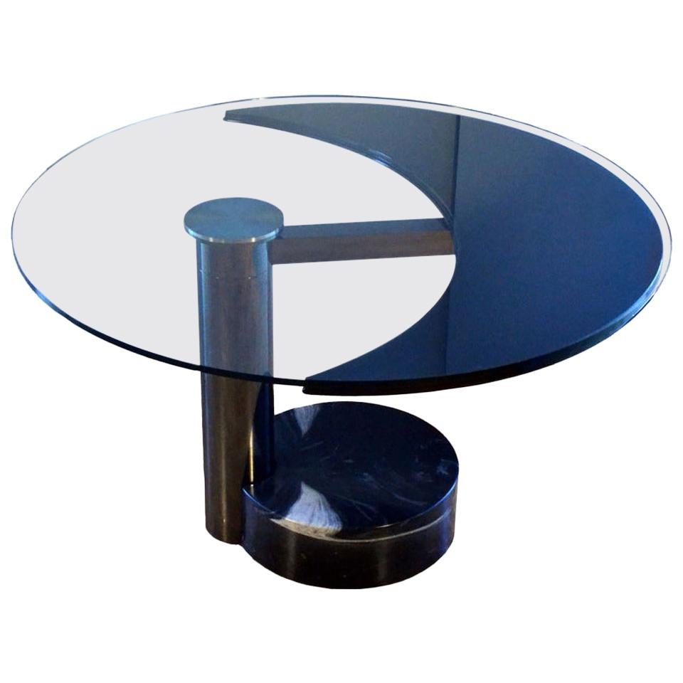 1960s Round Dining Table with Black Oval Extension Attributed to Pierre Cardin