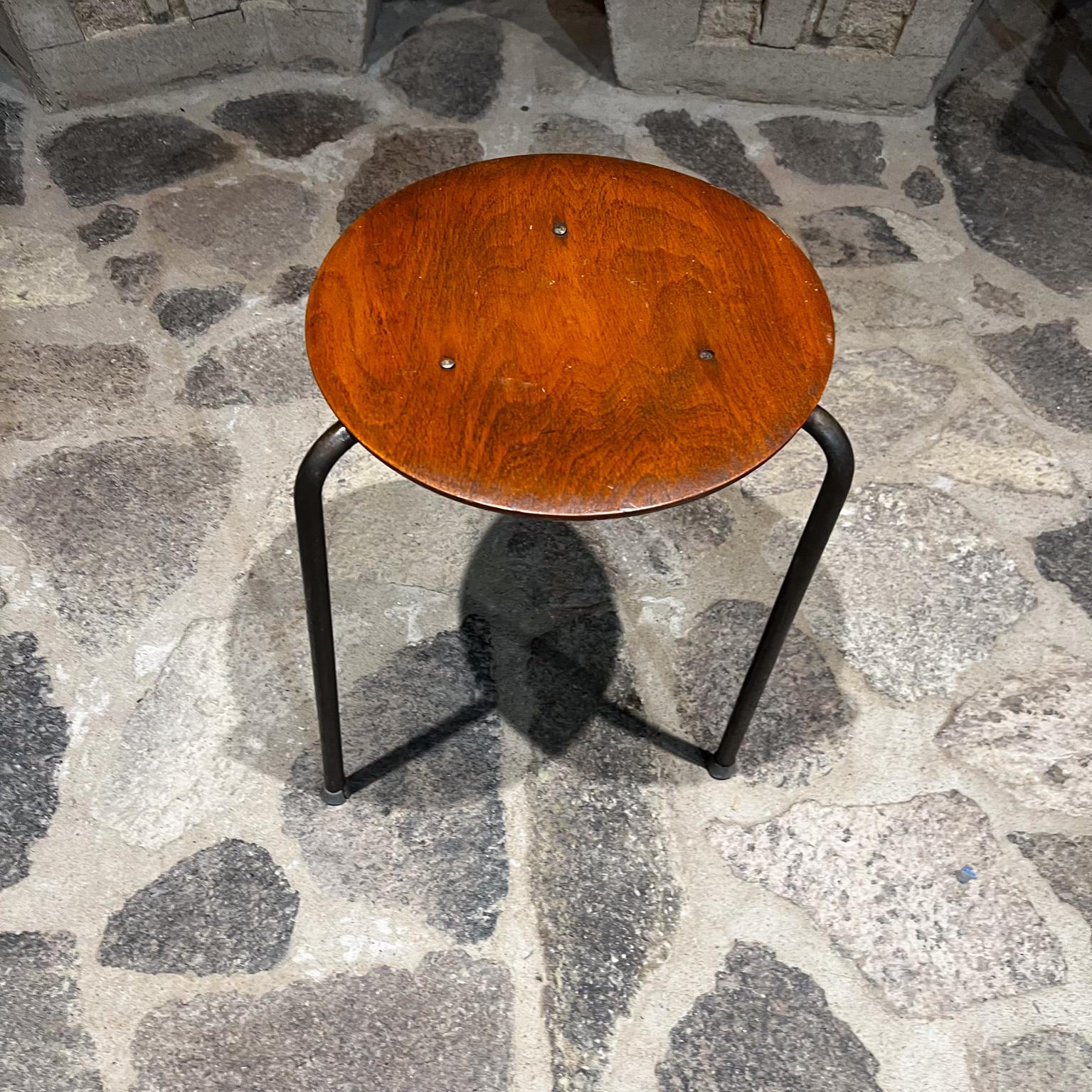 Mid-Century Modern 1960s Round Dot Teak Stool Style Arne Jacobsen For Sale