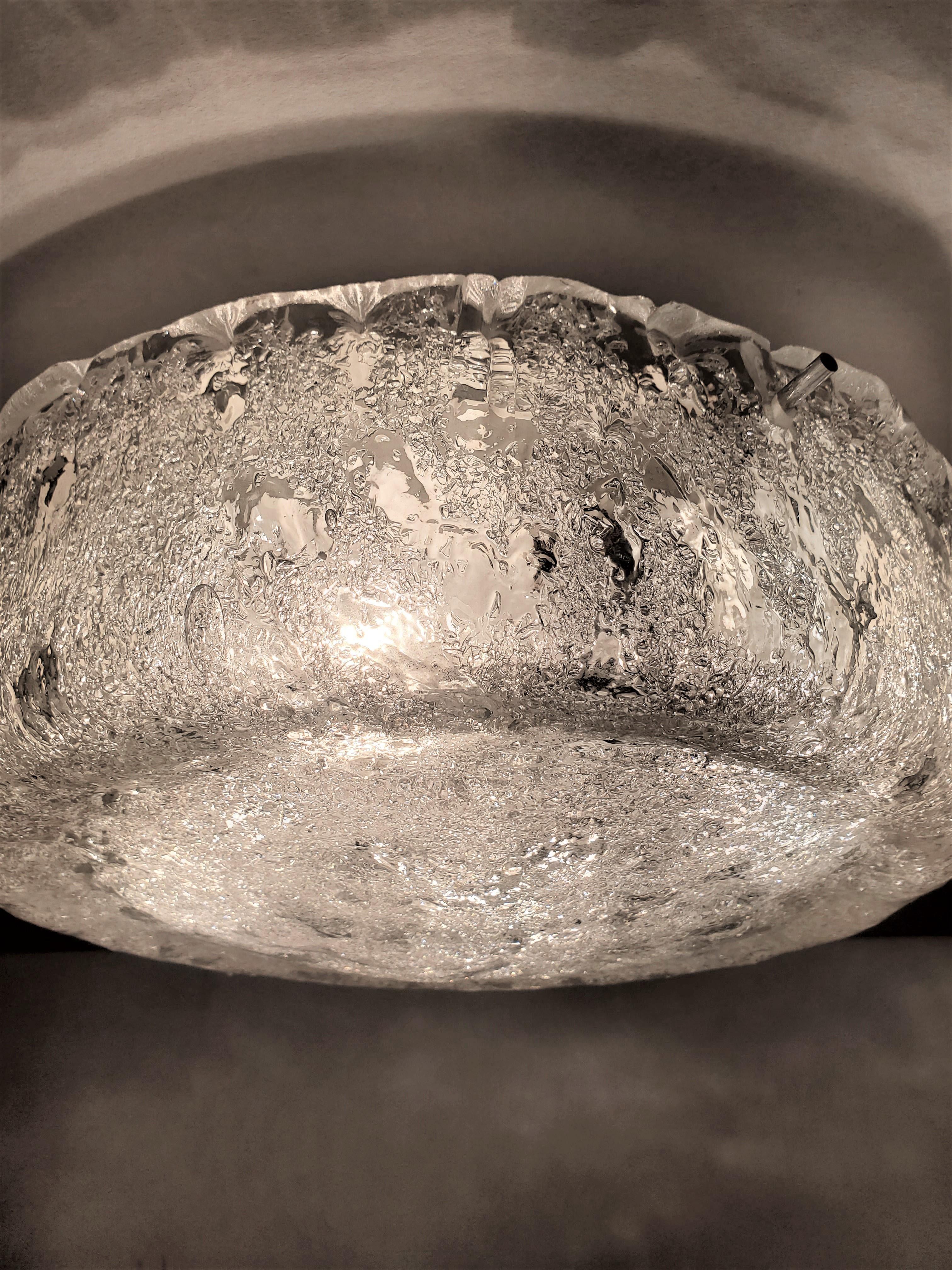 1960's round drum shape hand blown glass flush mount / ceiling light  For Sale 7