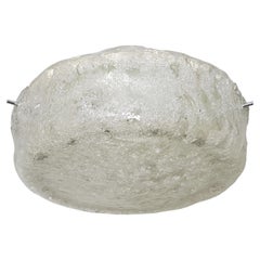 1960's round drum shape hand blown glass flush mount / ceiling light