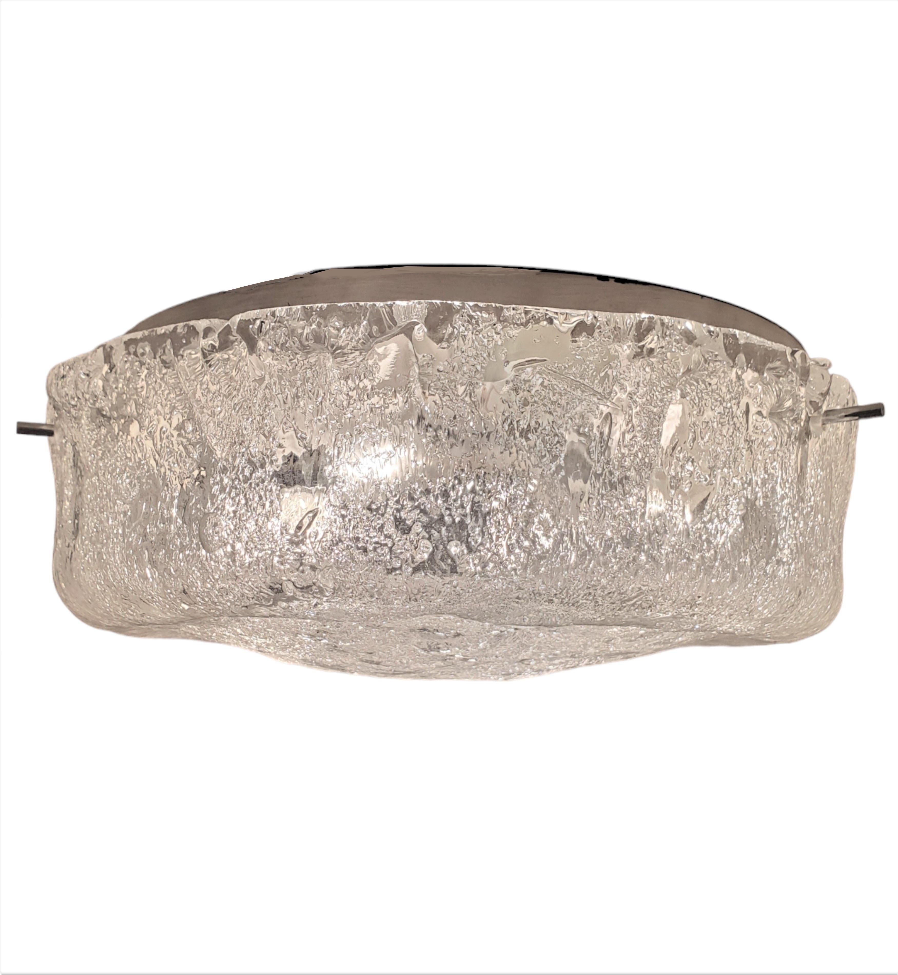 Mid-Century Modern 1960's round drum shape hand blown glass flush mount / ceiling light  For Sale