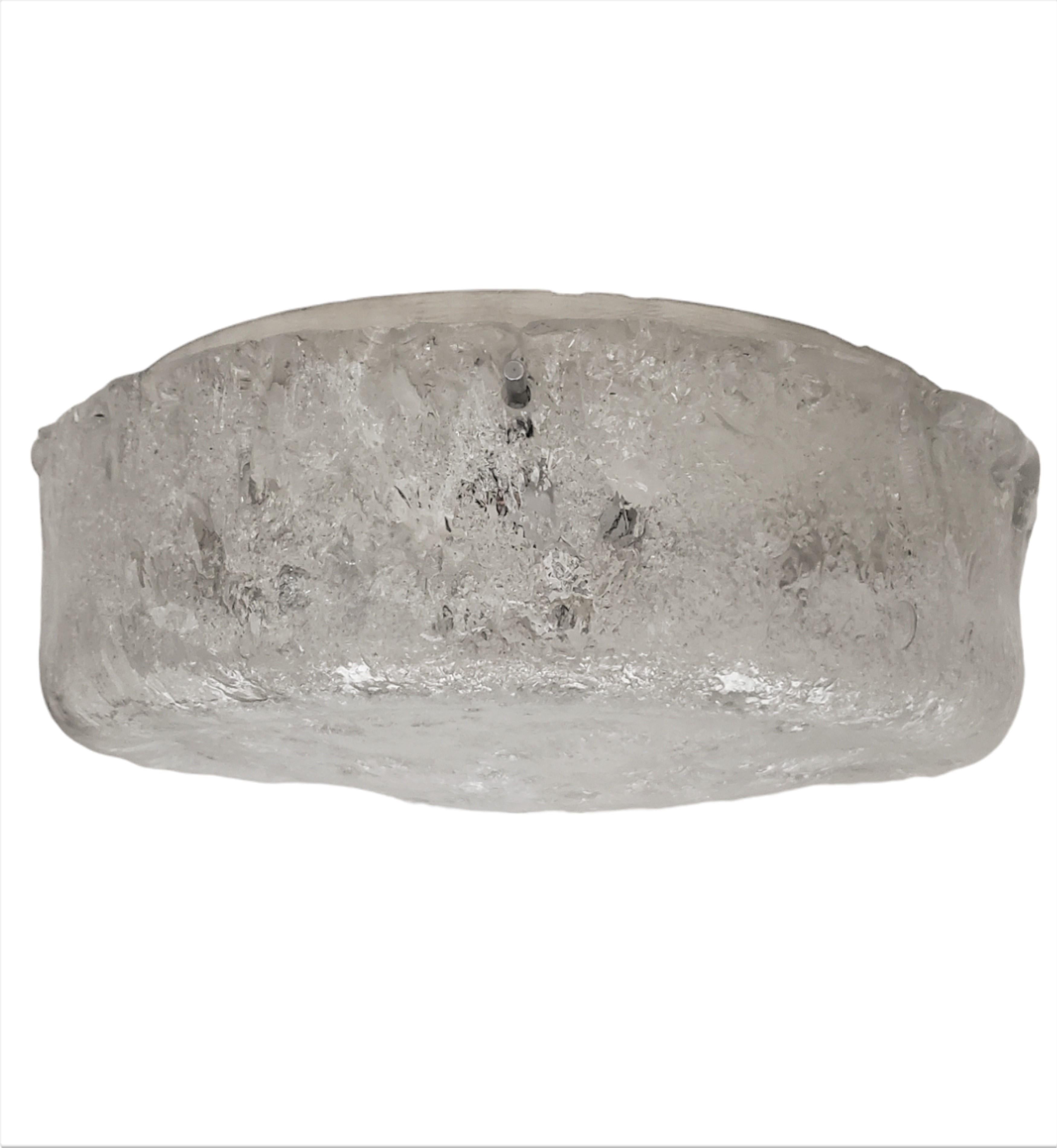 20th Century 1960's round drum shape hand blown glass flush mount / ceiling light  For Sale