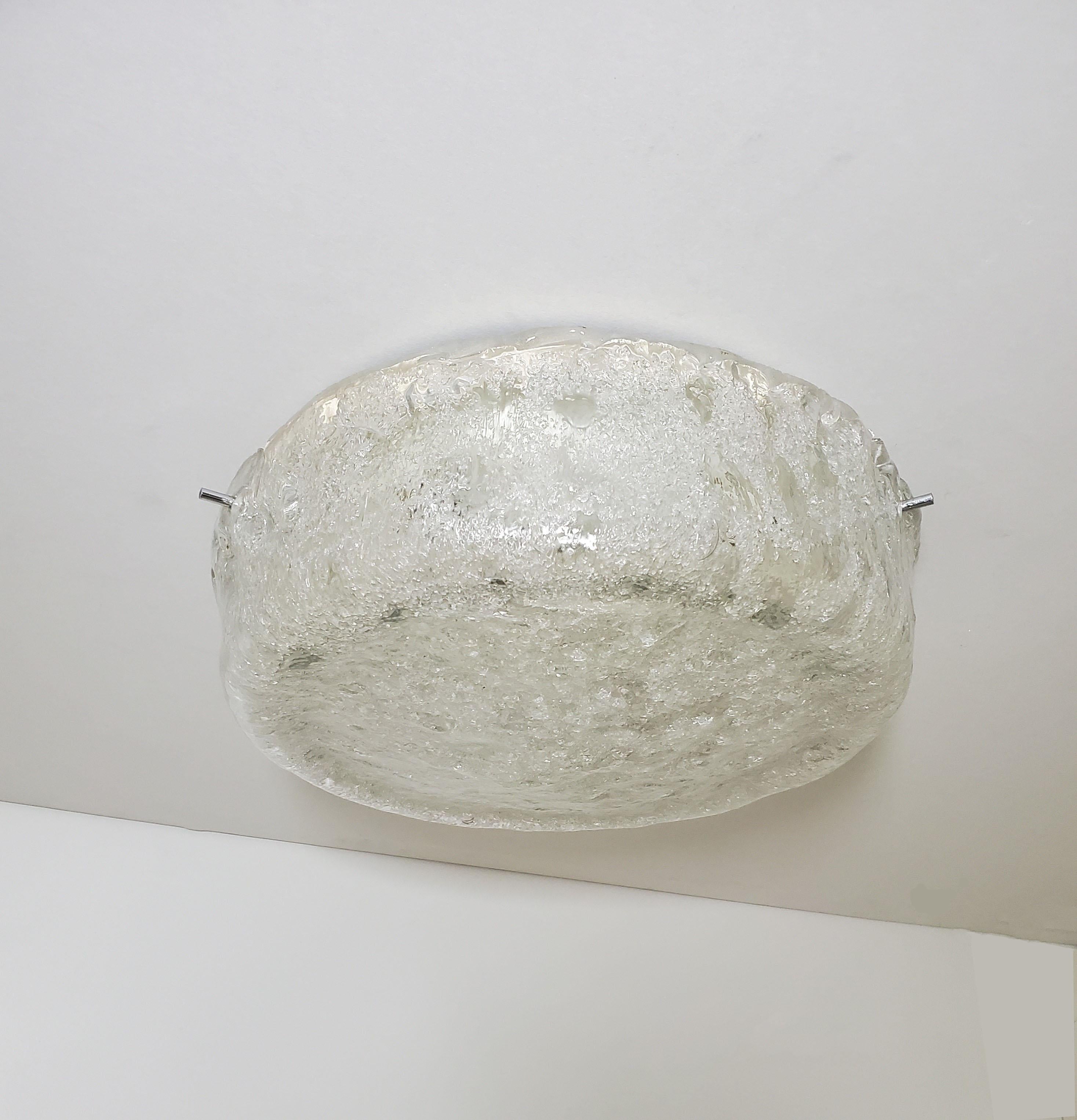 1960's round drum shape hand blown glass flush mount / ceiling light  For Sale 1