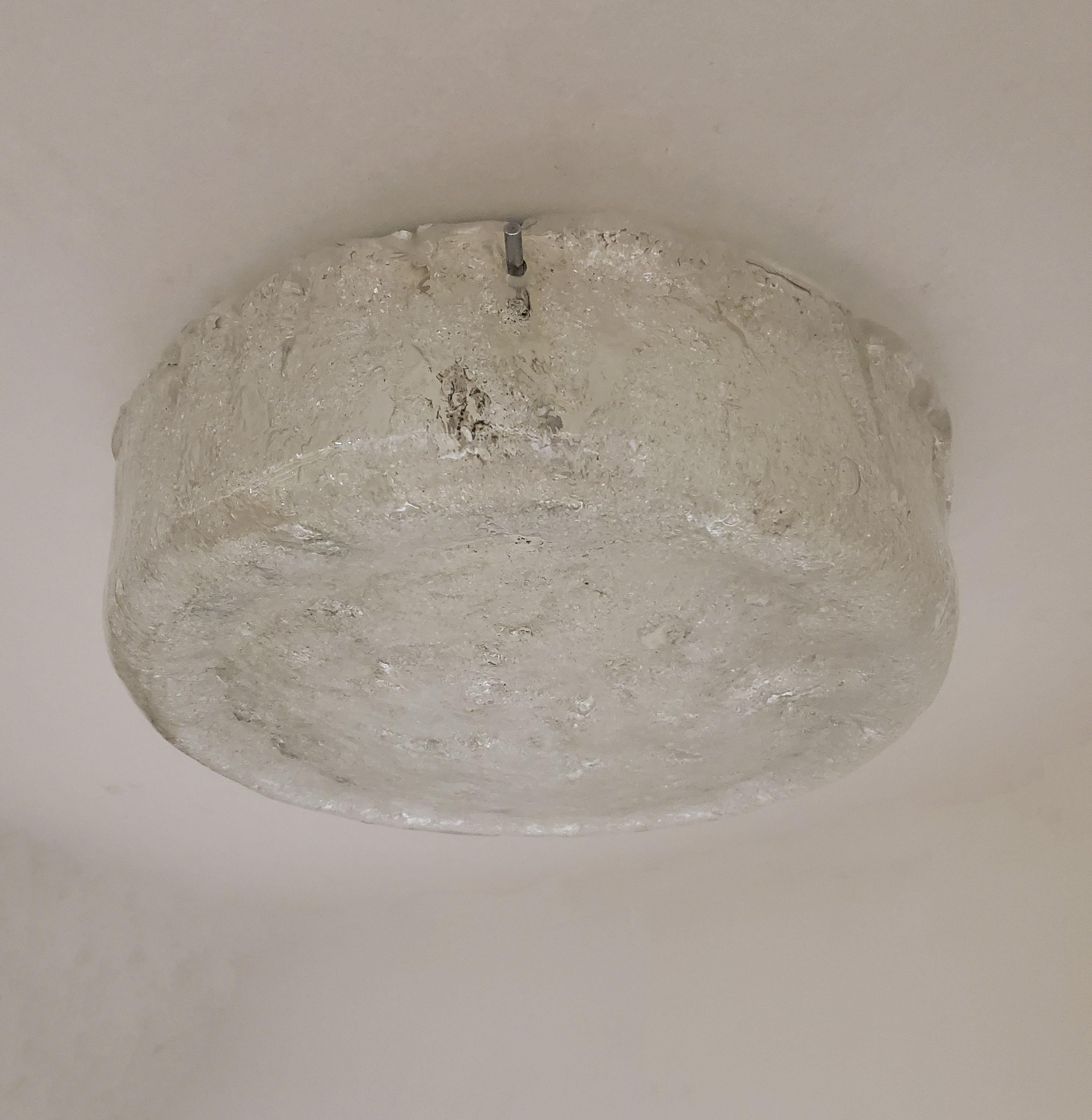 1960's round drum shape hand blown glass flush mount / ceiling light  For Sale 2