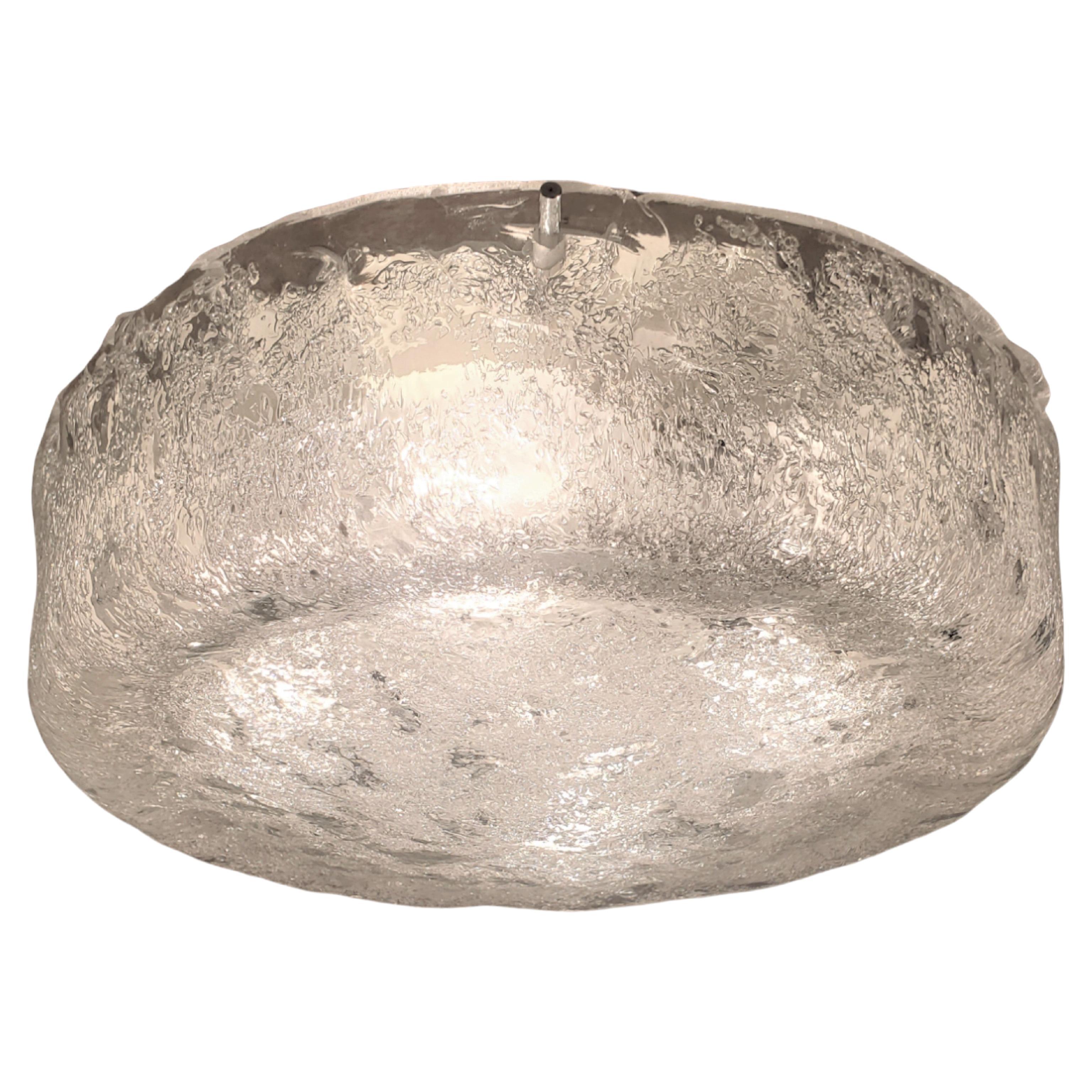 1960's round drum shape hand blown glass flush mount / ceiling light  For Sale