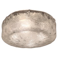 1960's round drum shape hand blown glass flush mount / ceiling light 
