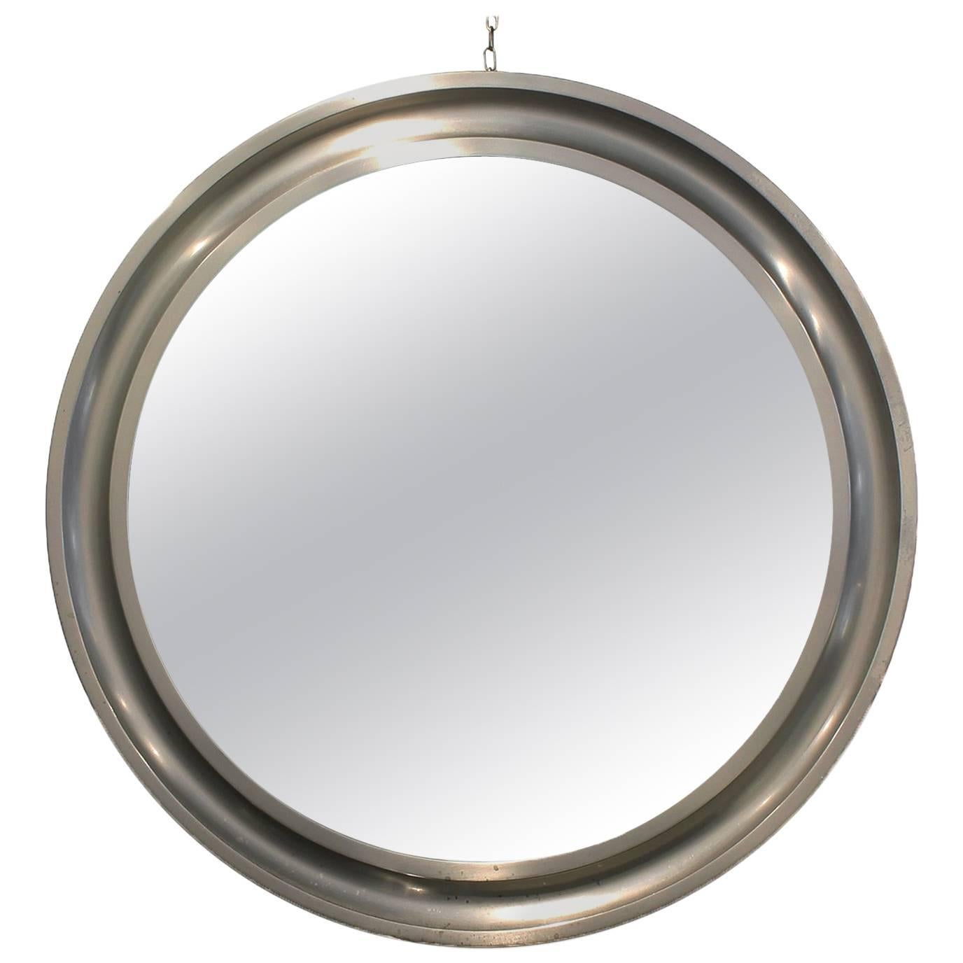 1960s Round Mirror, Aluminium Moulding Frame, Sergio Mazza for Artemide, Italy