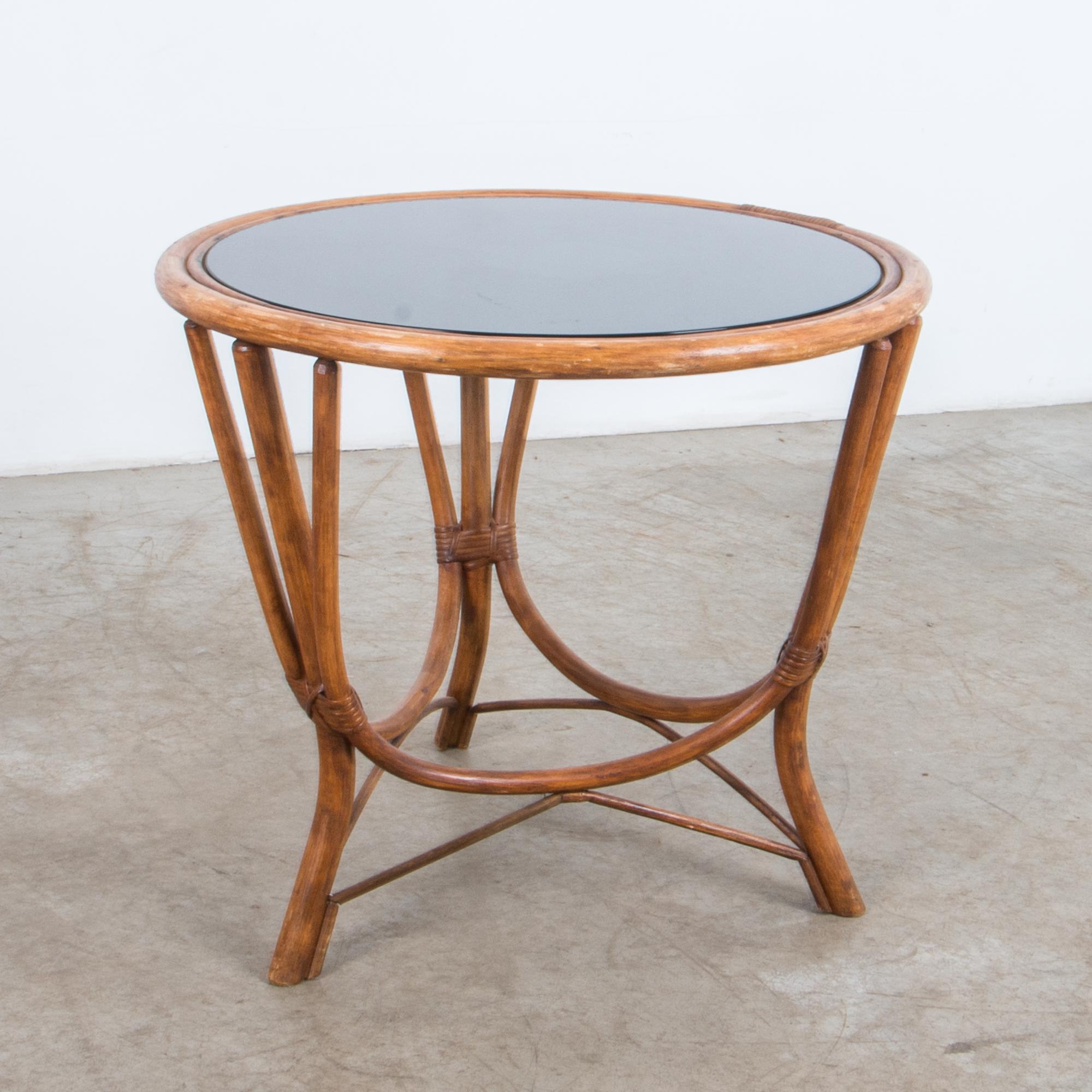 French 1960s Round Rattan Coffee Table