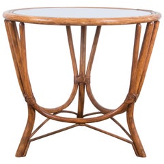 table basse ronde en rotin des années 1960