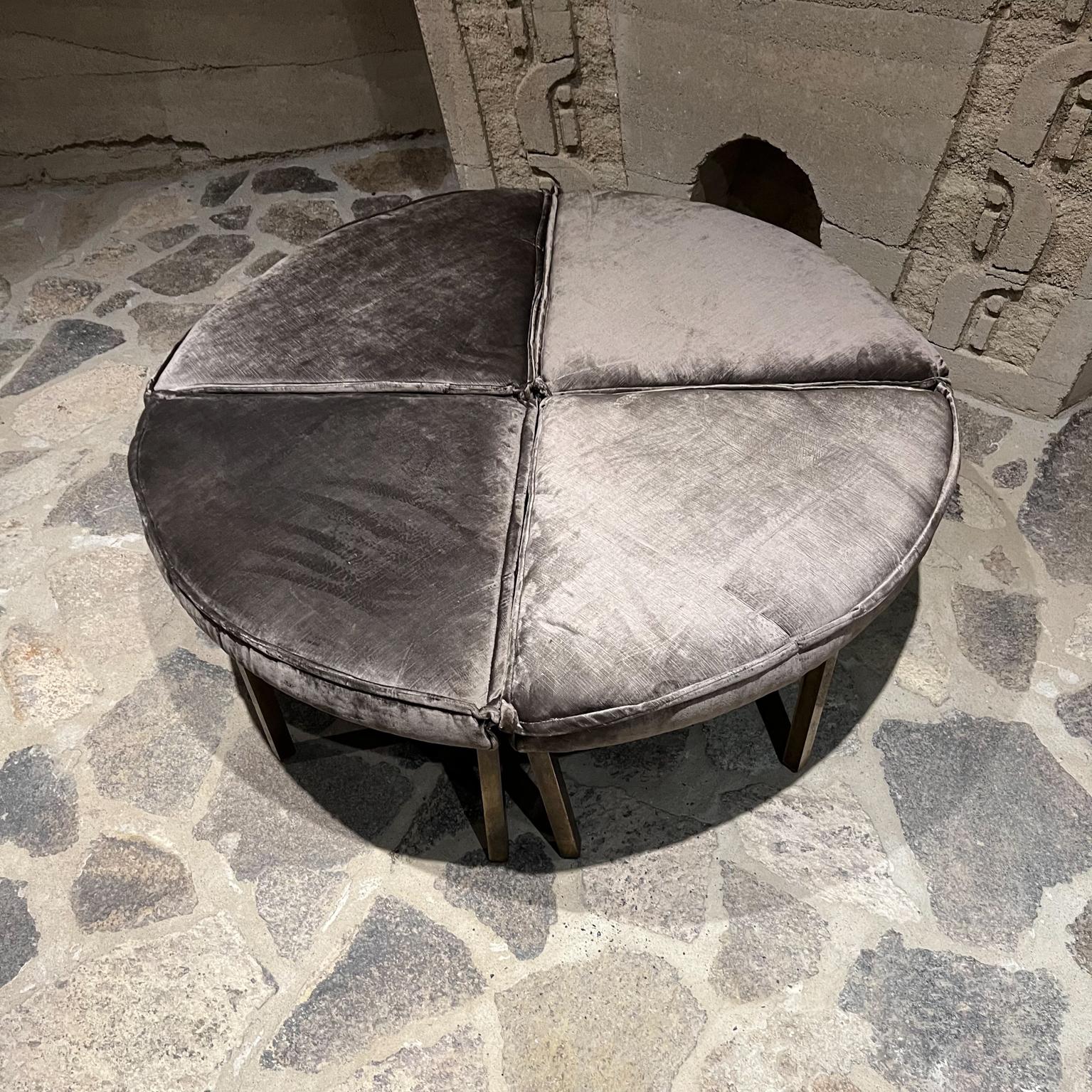 1960s Round Sectional Ottoman Gray Velvet Bronze Lucite Edward Wormley Dunbar In Good Condition For Sale In Chula Vista, CA