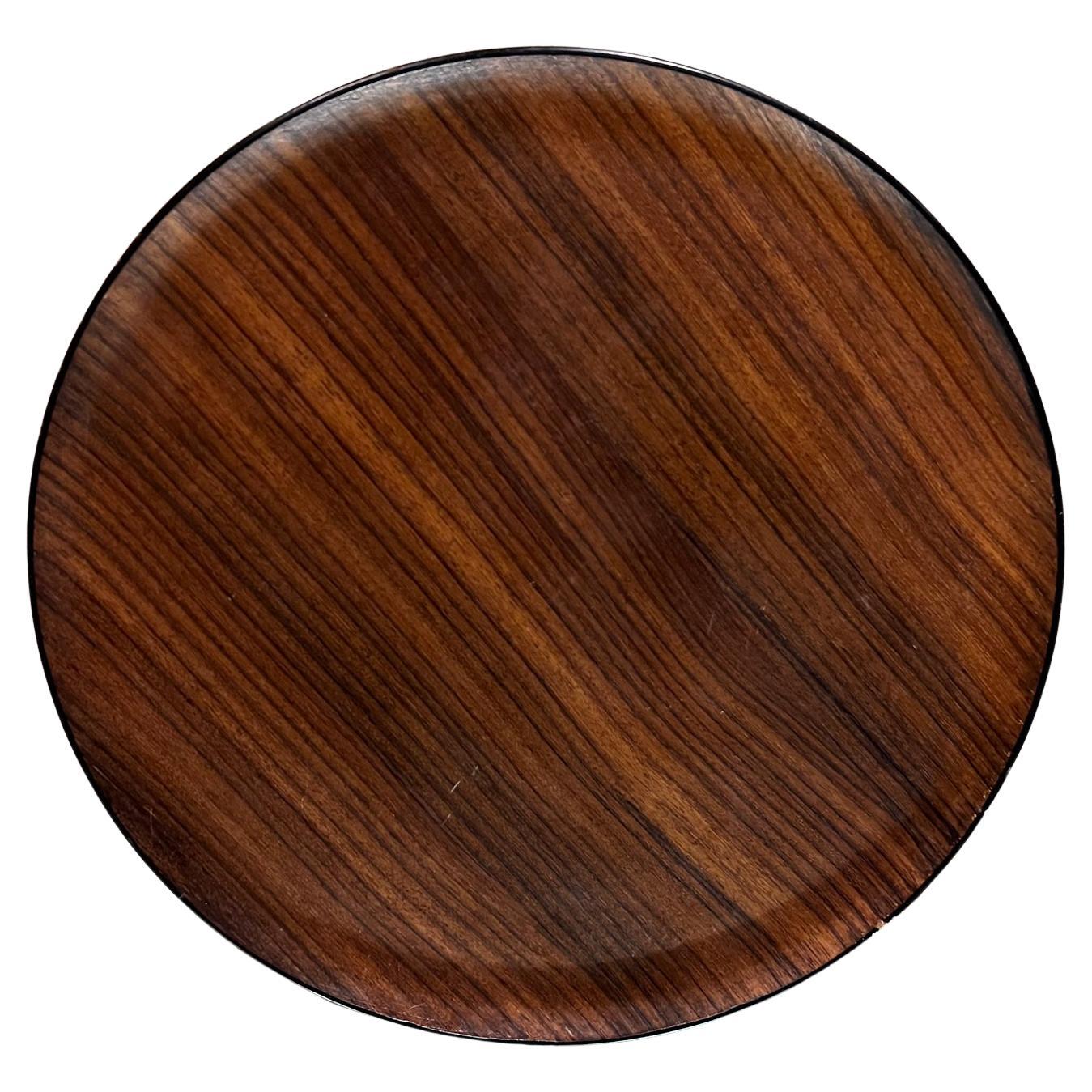 1960s Round Service Tray Lacquered Rosewood For Sale