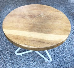1960s Round Table in Oak, Italian, with Iron Base and Height Adjustment Screw