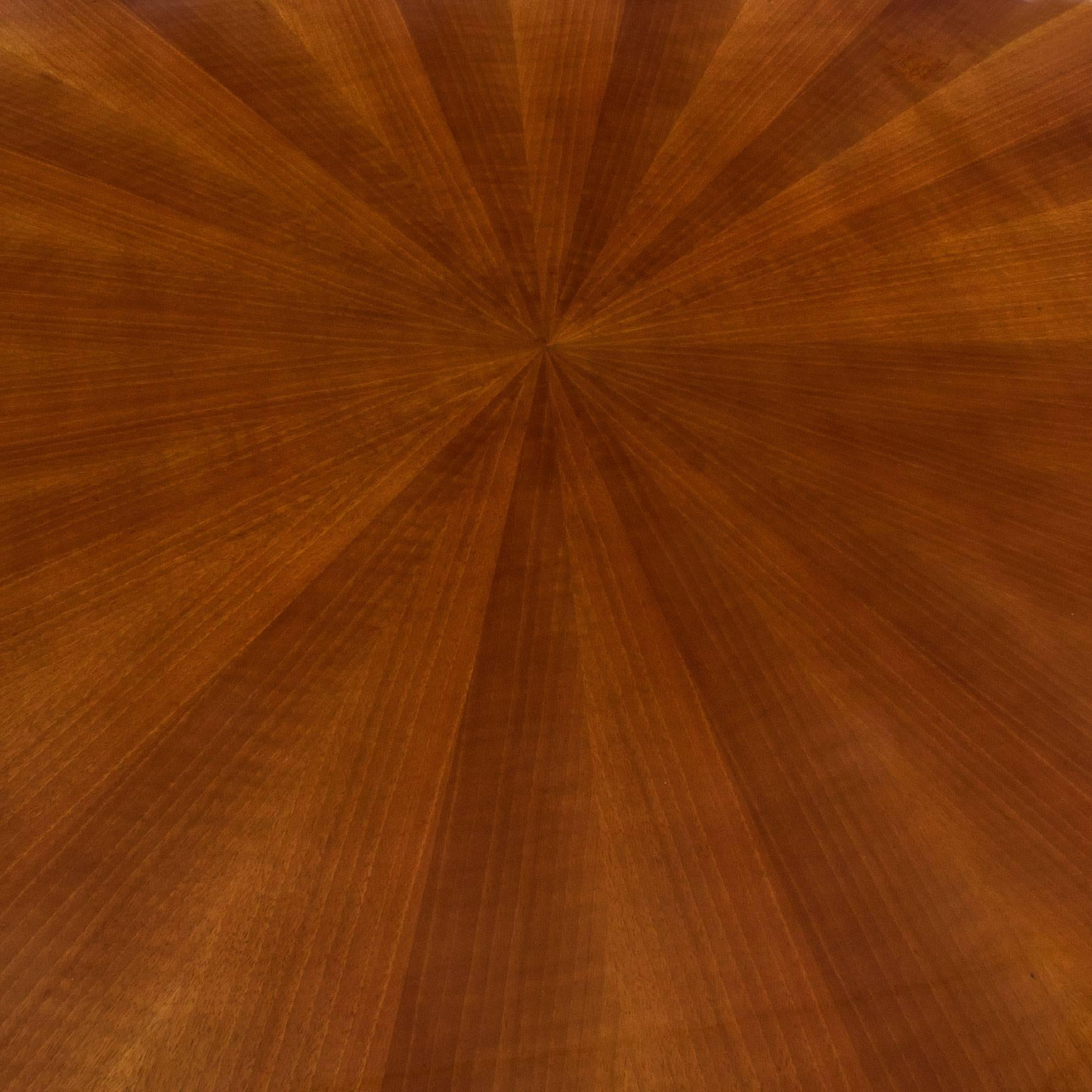 Mid-Century Modern 1960s Round Table, Polygonal Central Stand, Walnut Veneer, Italy