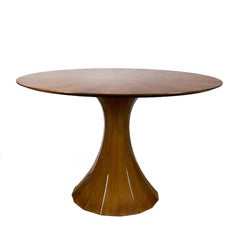 1960s Round Table, Polygonal Central Stand, Walnut Veneer, Italy