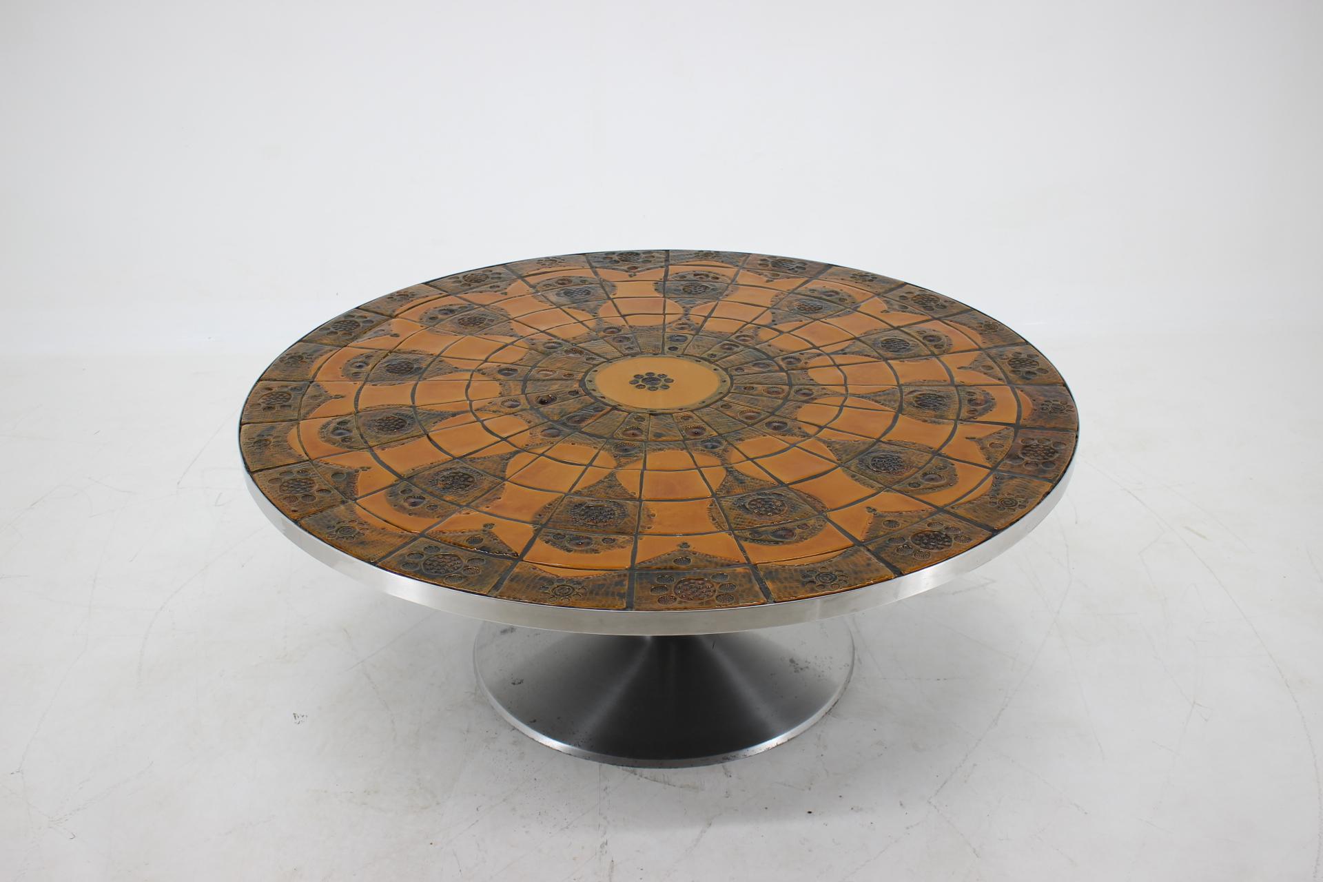 Danish 1960s Round Tile-Top Coffee Table by Lilly Just Lichtenberg for Poul Cadovius