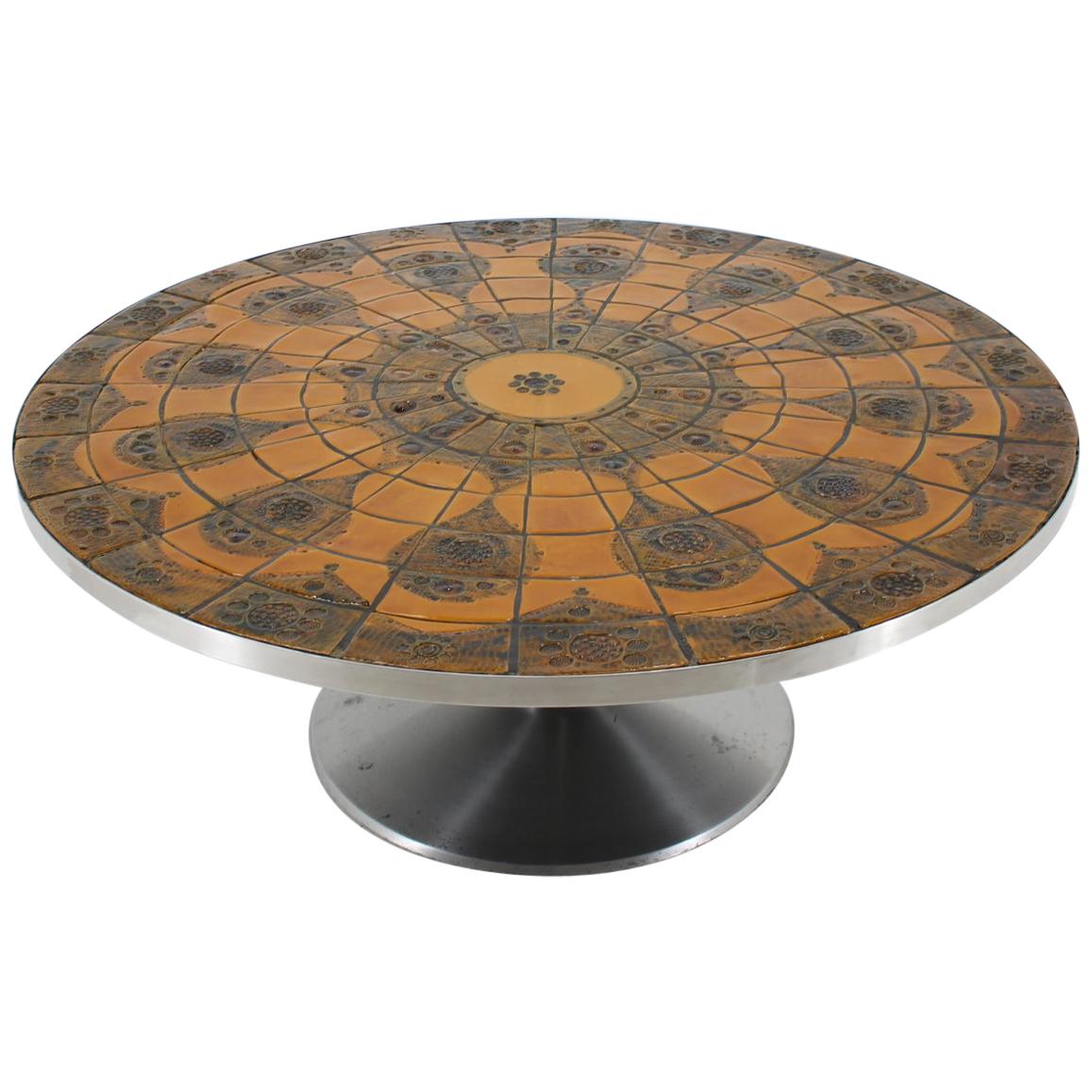 1960s Round Tile-Top Coffee Table by Lilly Just Lichtenberg for Poul Cadovius