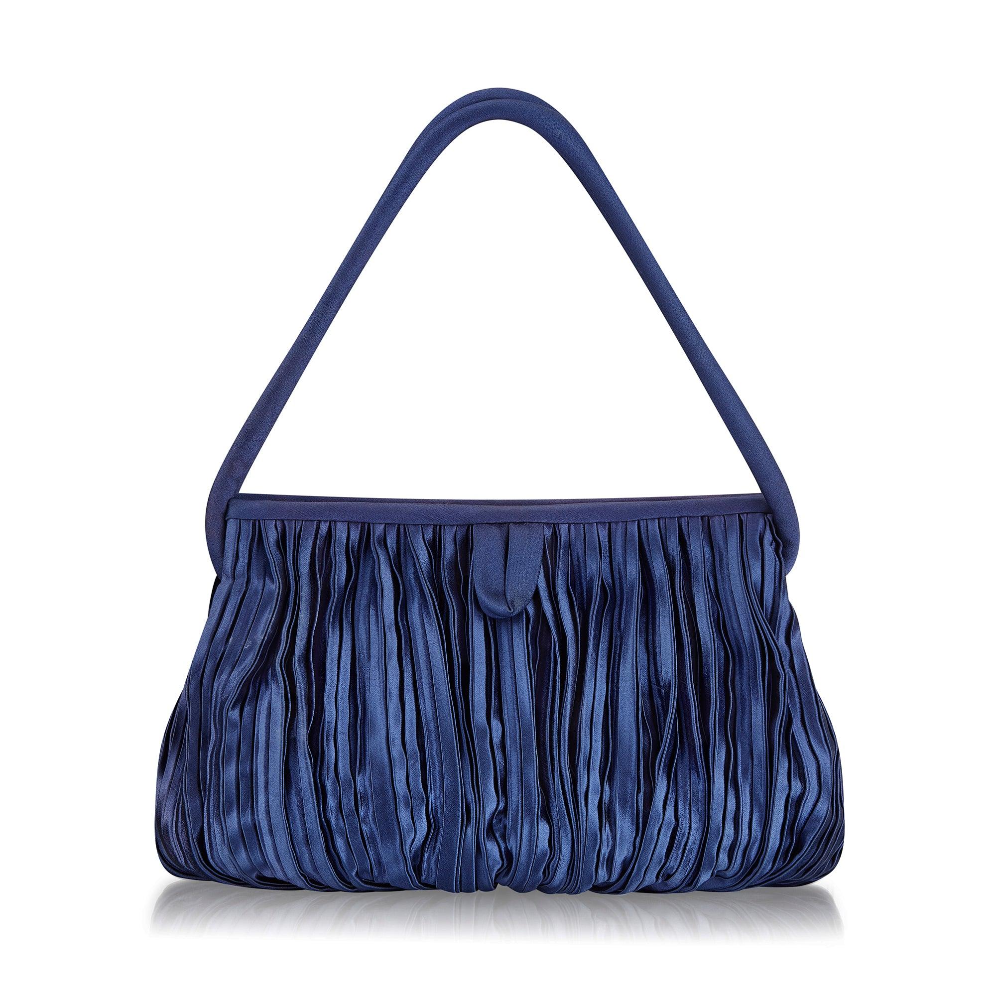 1960s Royal Blue Silk Satin Pleated Handbag en Bueno estado para la venta en London, GB