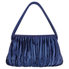 Vintage 1960s Royal Blue Silk Satin Pleated Handbag