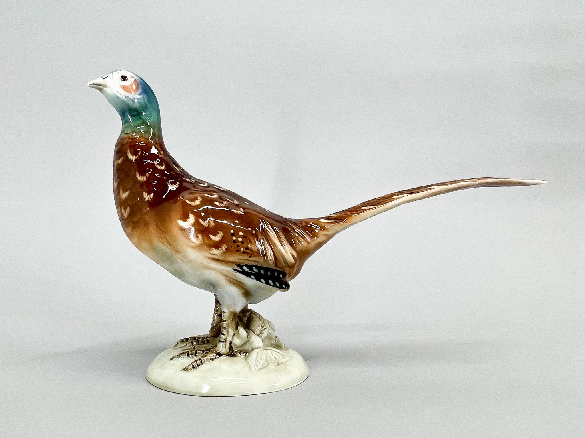 Mid-century porcelain sculpture of a pheasant, produced by the famous Royal Dux in the 1960's.
