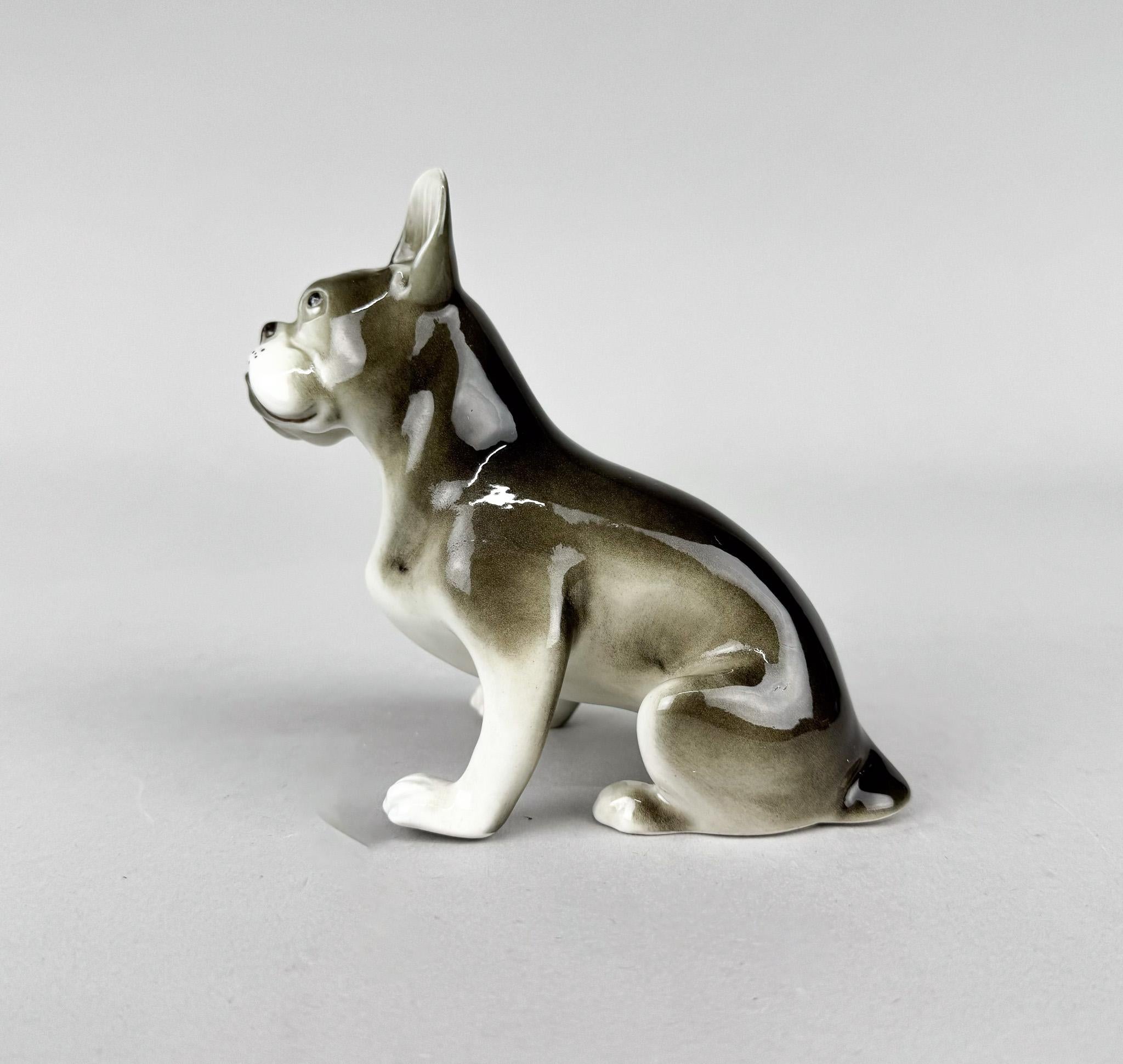 Porcelain statue of French bulldog, produced by Royal Dux in the 1960's in former Czechoslovakia.