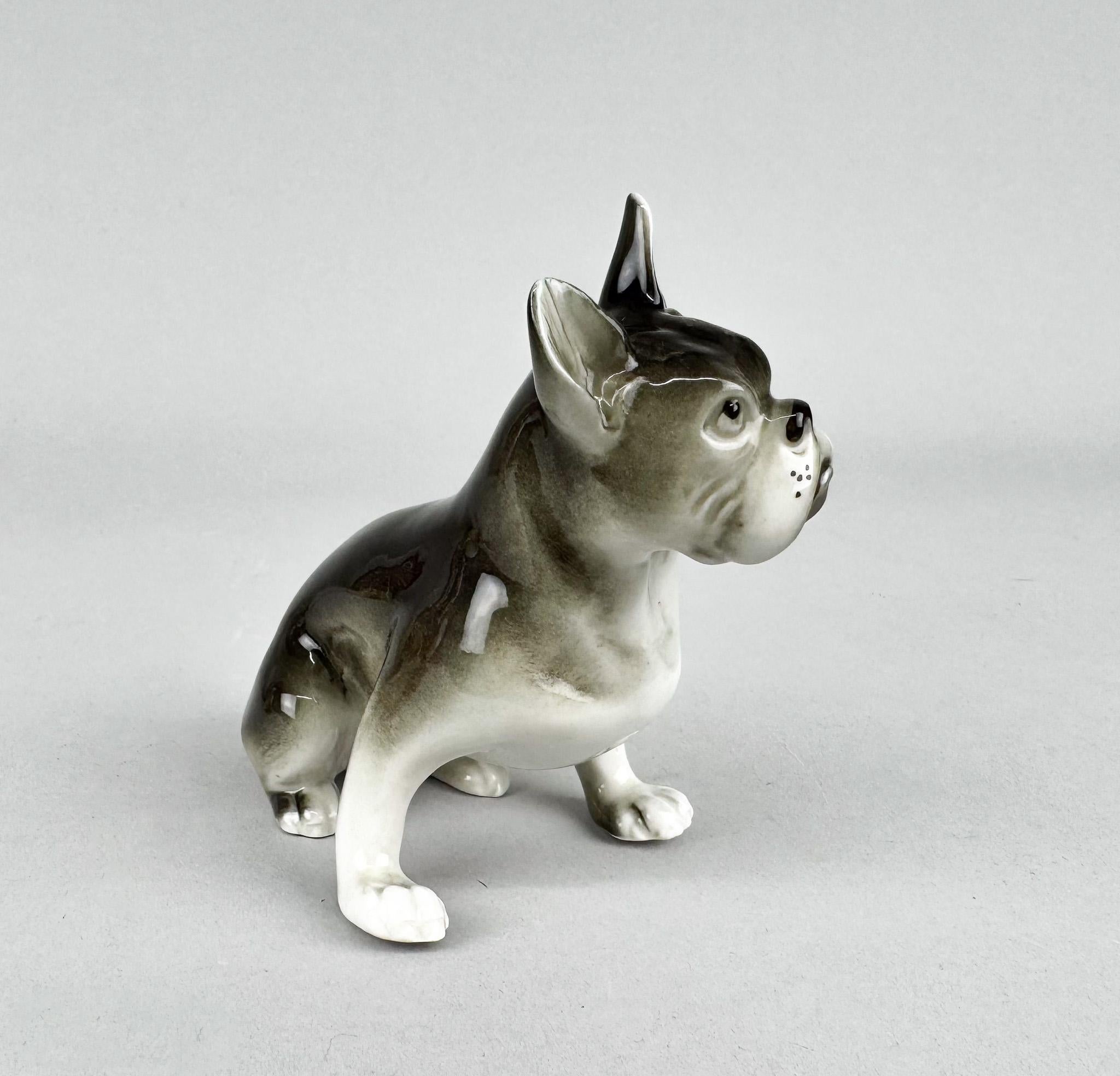 Czech 1960's Royal Dux Porcelain Statue of French Bulldog For Sale