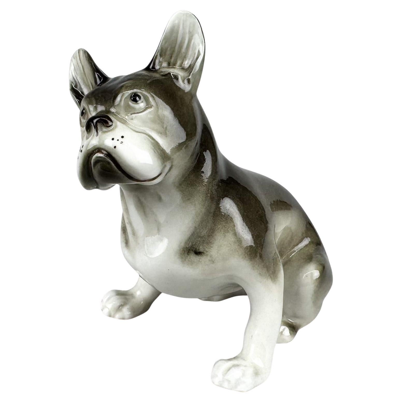 1960's Royal Dux Porcelain Statue of French Bulldog