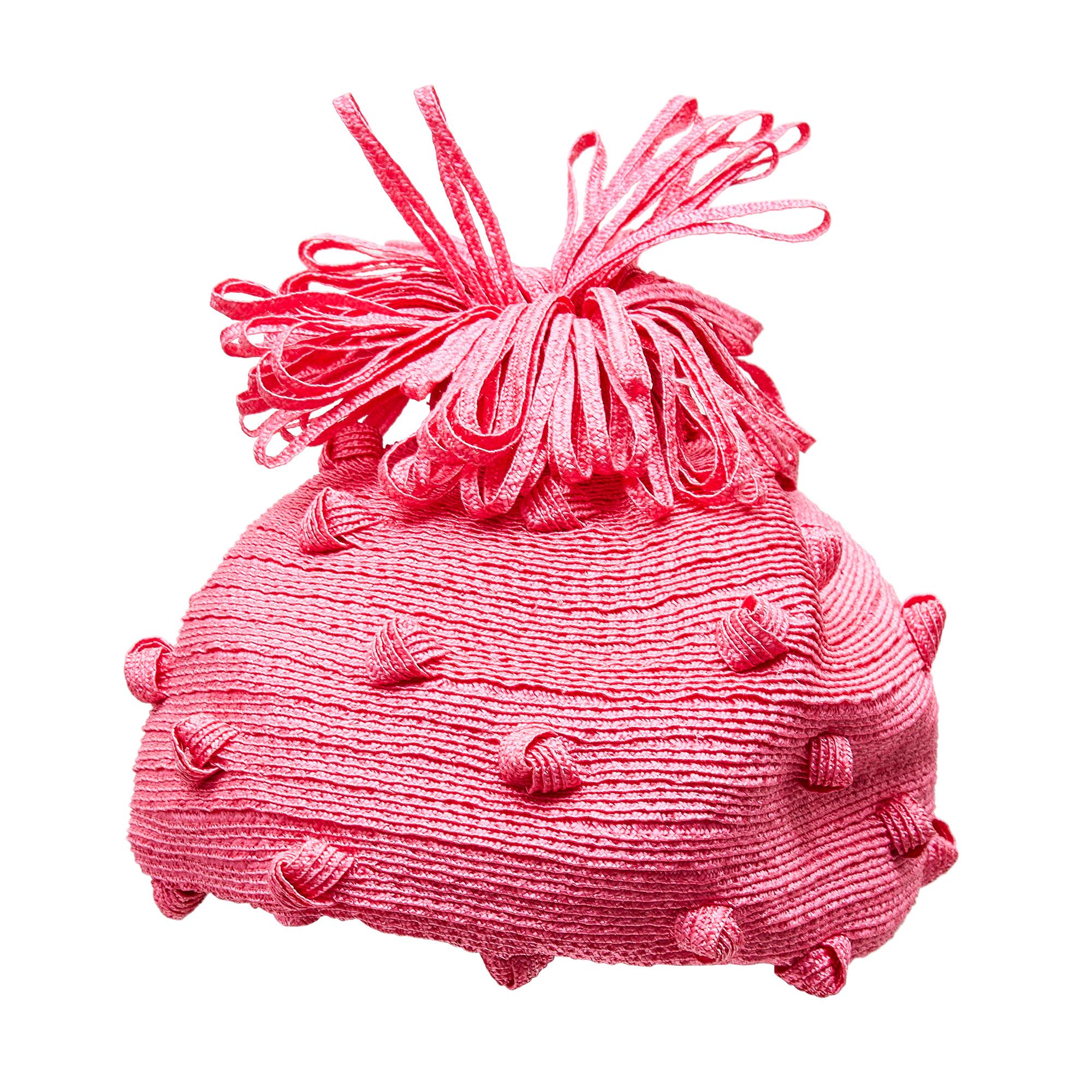 Pink 1960s Royal Milliner Simone Mirman Straw Bobble Hat For Sale