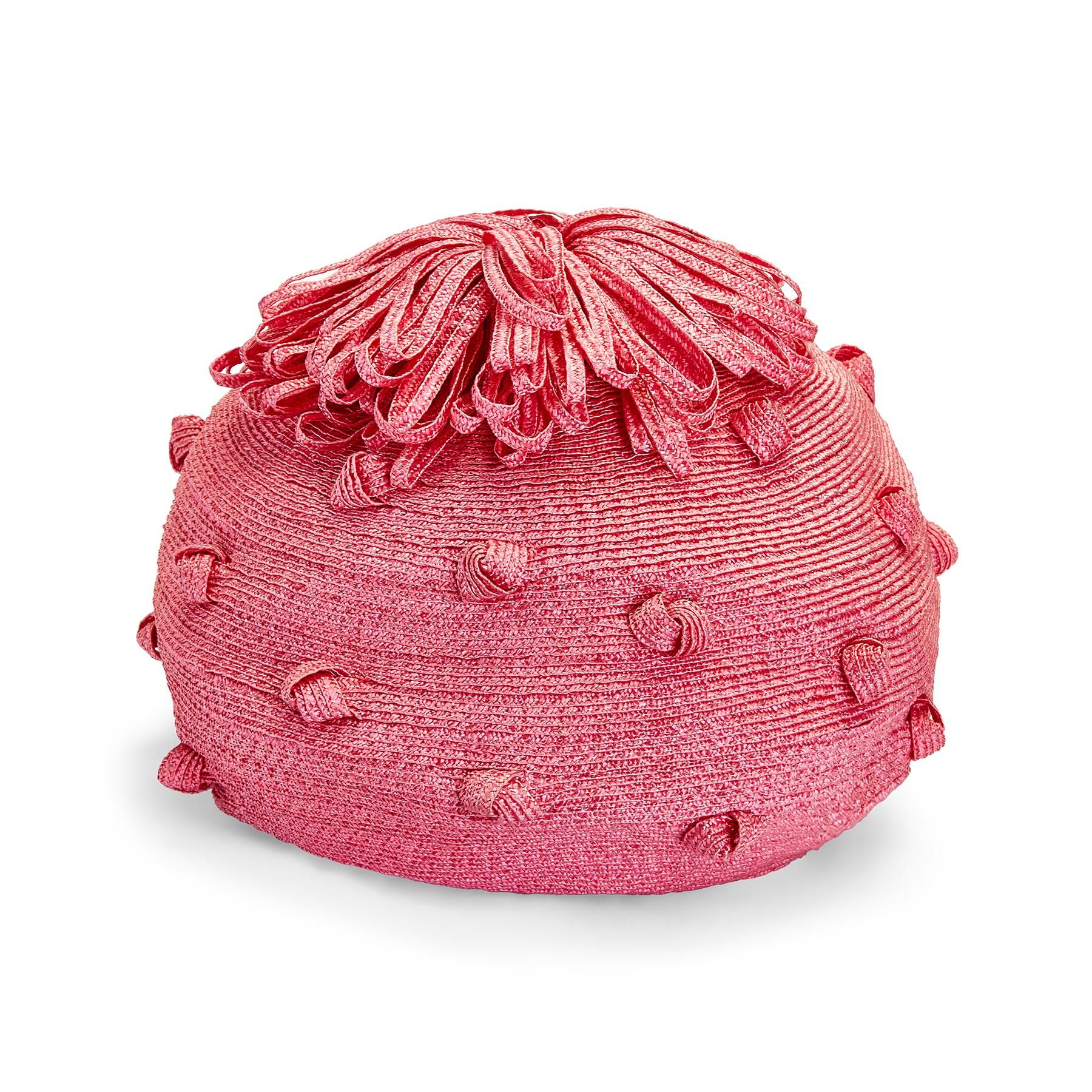 1960s Royal Milliner Simone Mirman Straw Bobble Hat In Excellent Condition For Sale In London, GB