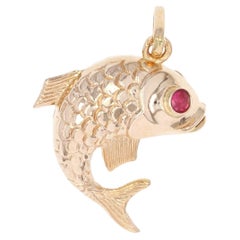 1960s Ruby 18 Karat Rose Gold Fish Charm Pendant