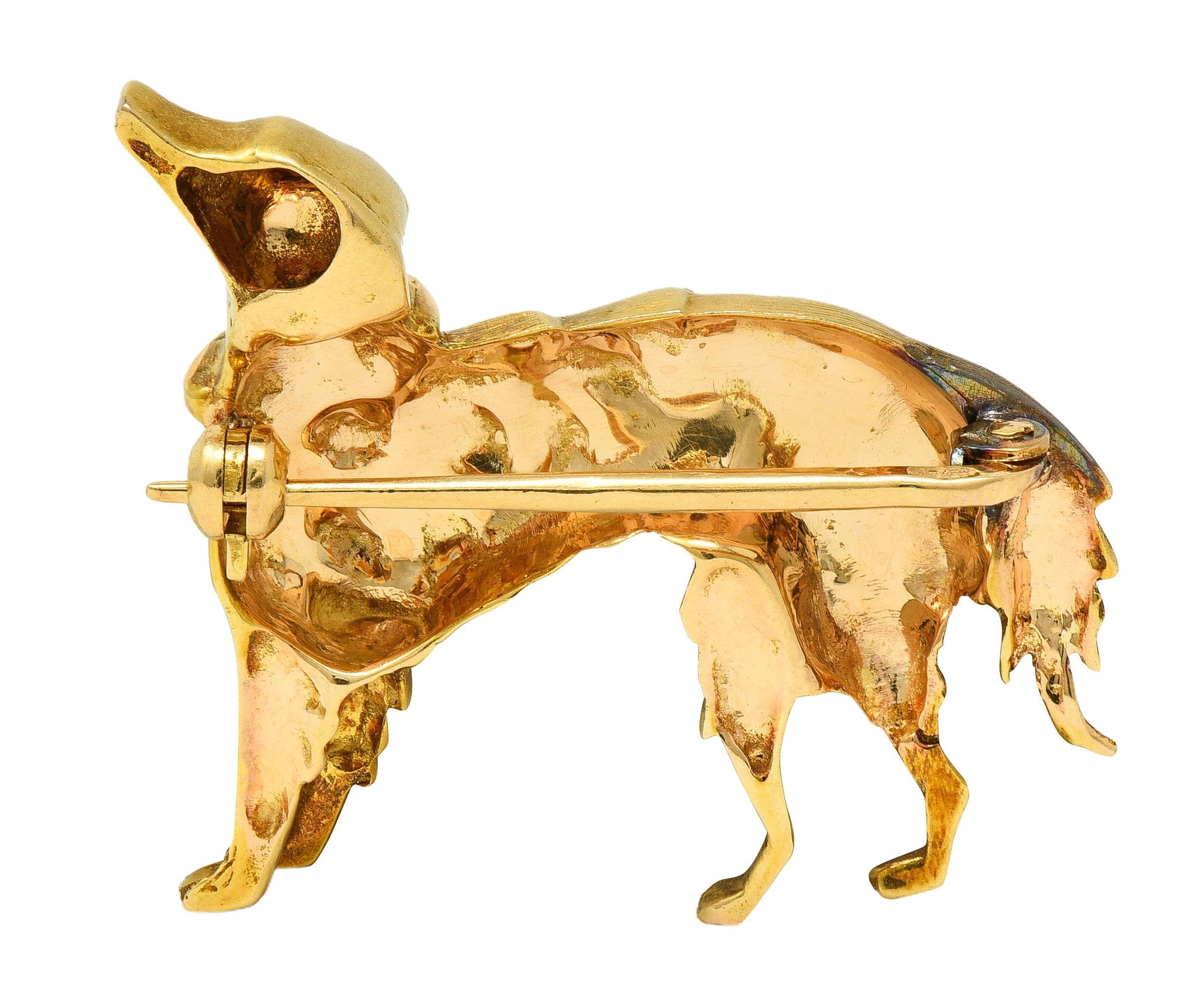 Taglio misto Spilla per cane setter d'epoca in oro giallo 18 carati con rubino del 1960 in vendita