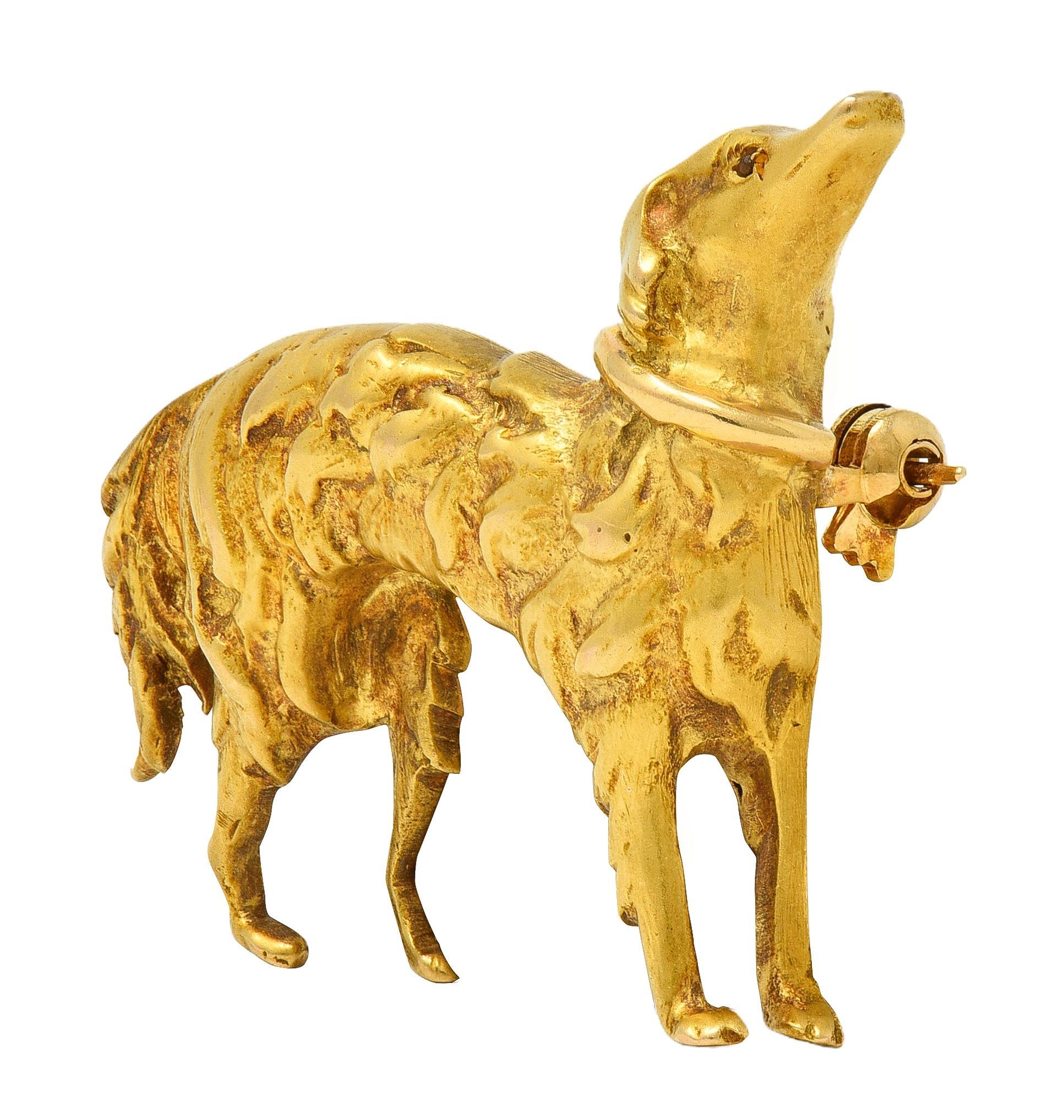 Spilla per cane setter d'epoca in oro giallo 18 carati con rubino del 1960 in vendita 1