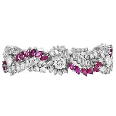 1960's Ruby 27.70cts Diamond Platinum Floral Wrap Bracelet