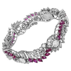 1960's Ruby 27.70cts Diamond Platinum Floral Wrap Bracelet