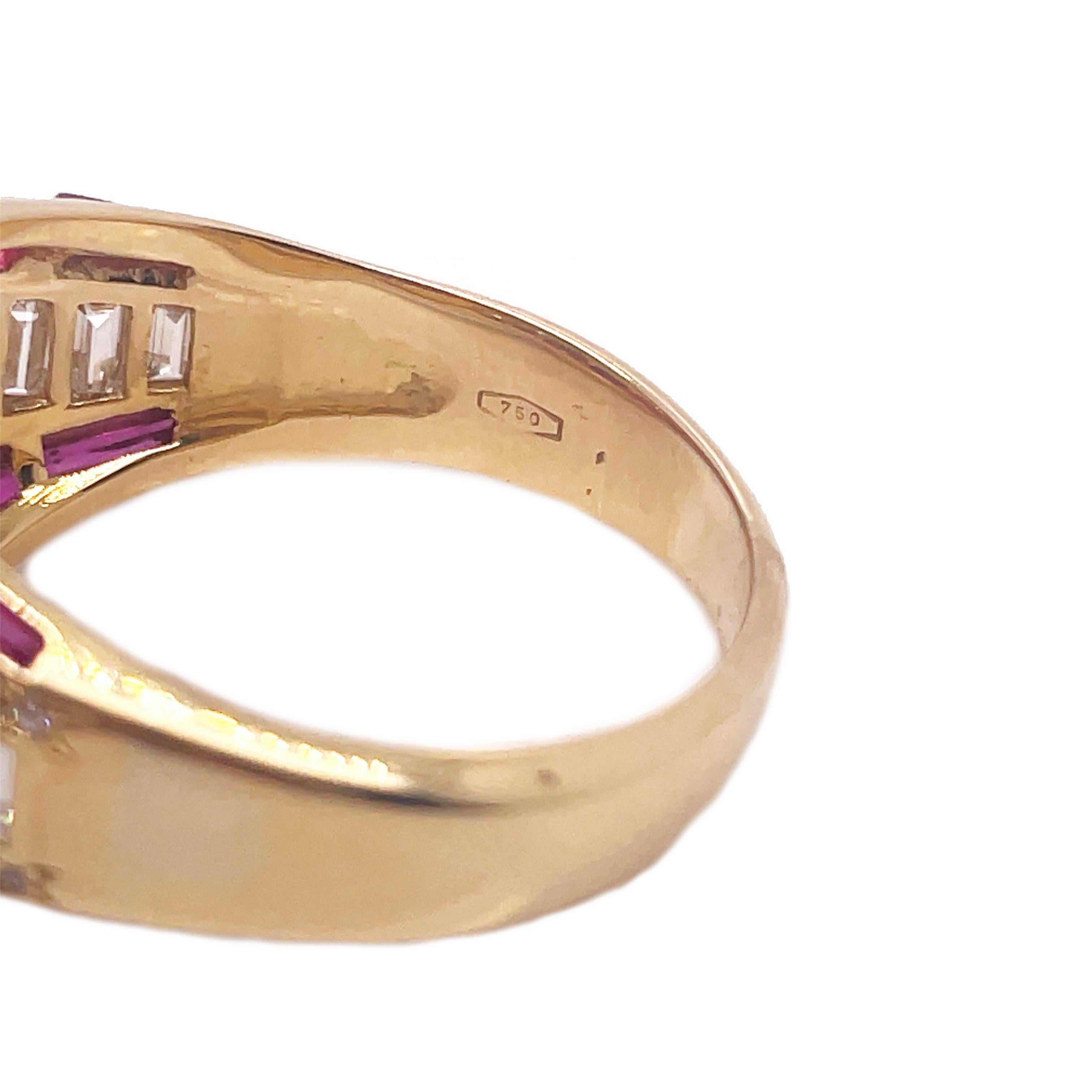 1960s Ruby and Diamond Baguette Yellow Gold Ring For Sale 5
