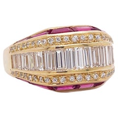 1960s Ruby and Diamond Baguette Yellow Gold Ring
