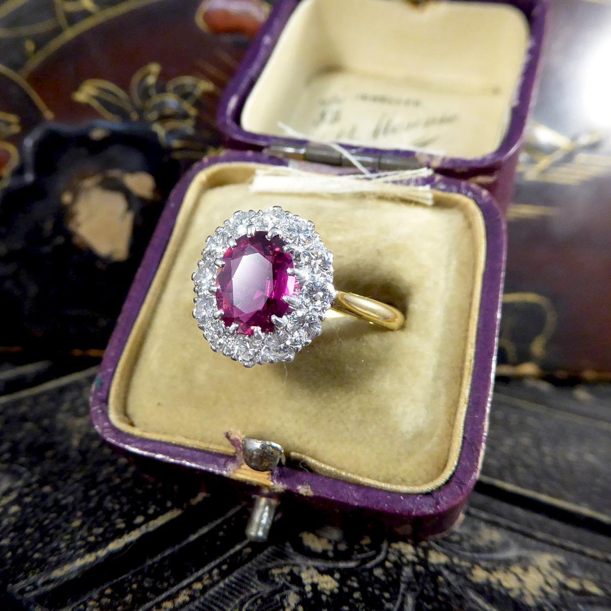 1960s Ruby and Diamond Cluster Ring in 18 Carat Yellow and Platinum For Sale 4